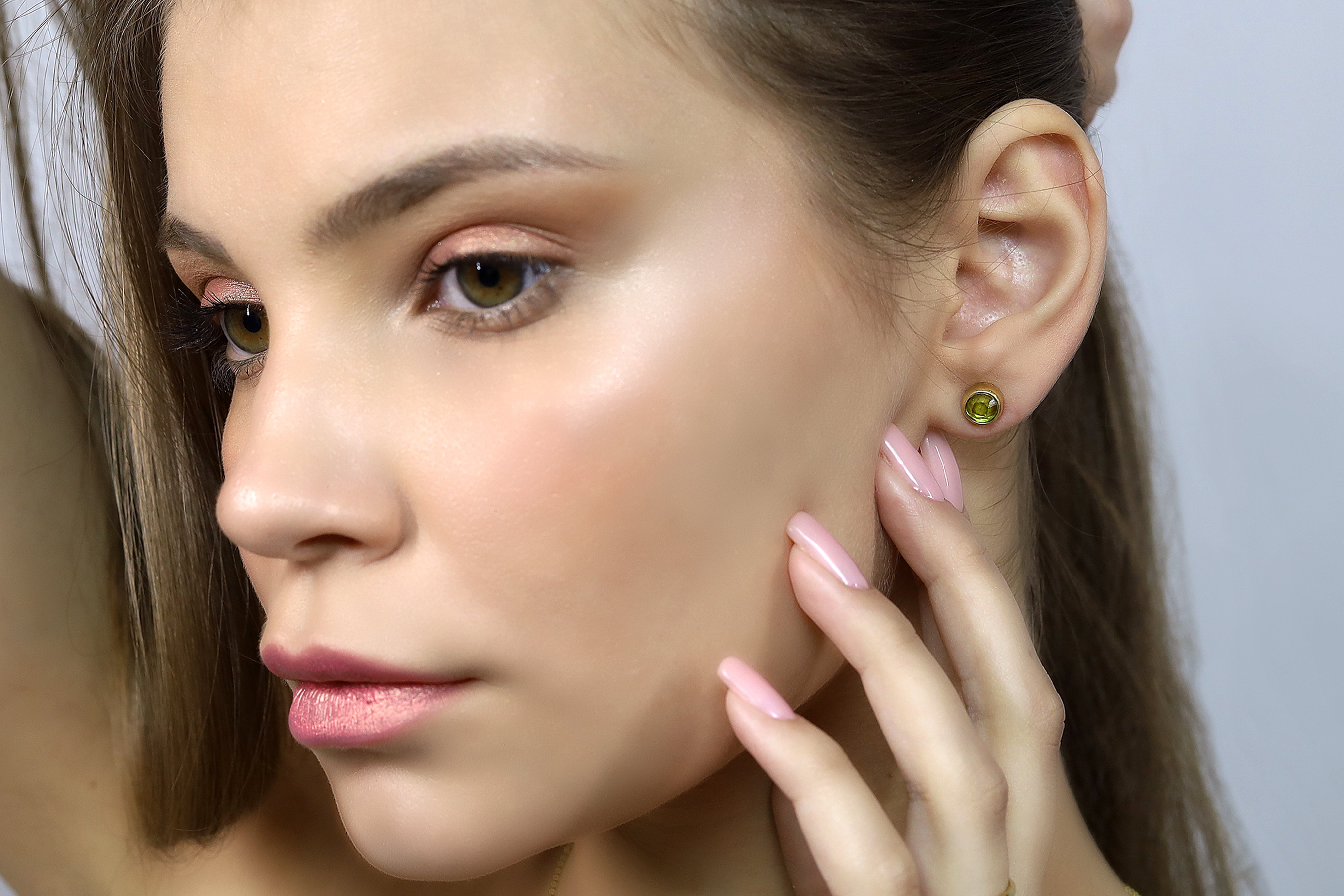 Round Peridot Gold Bezel Set Earrings Earrings Anemone Limited