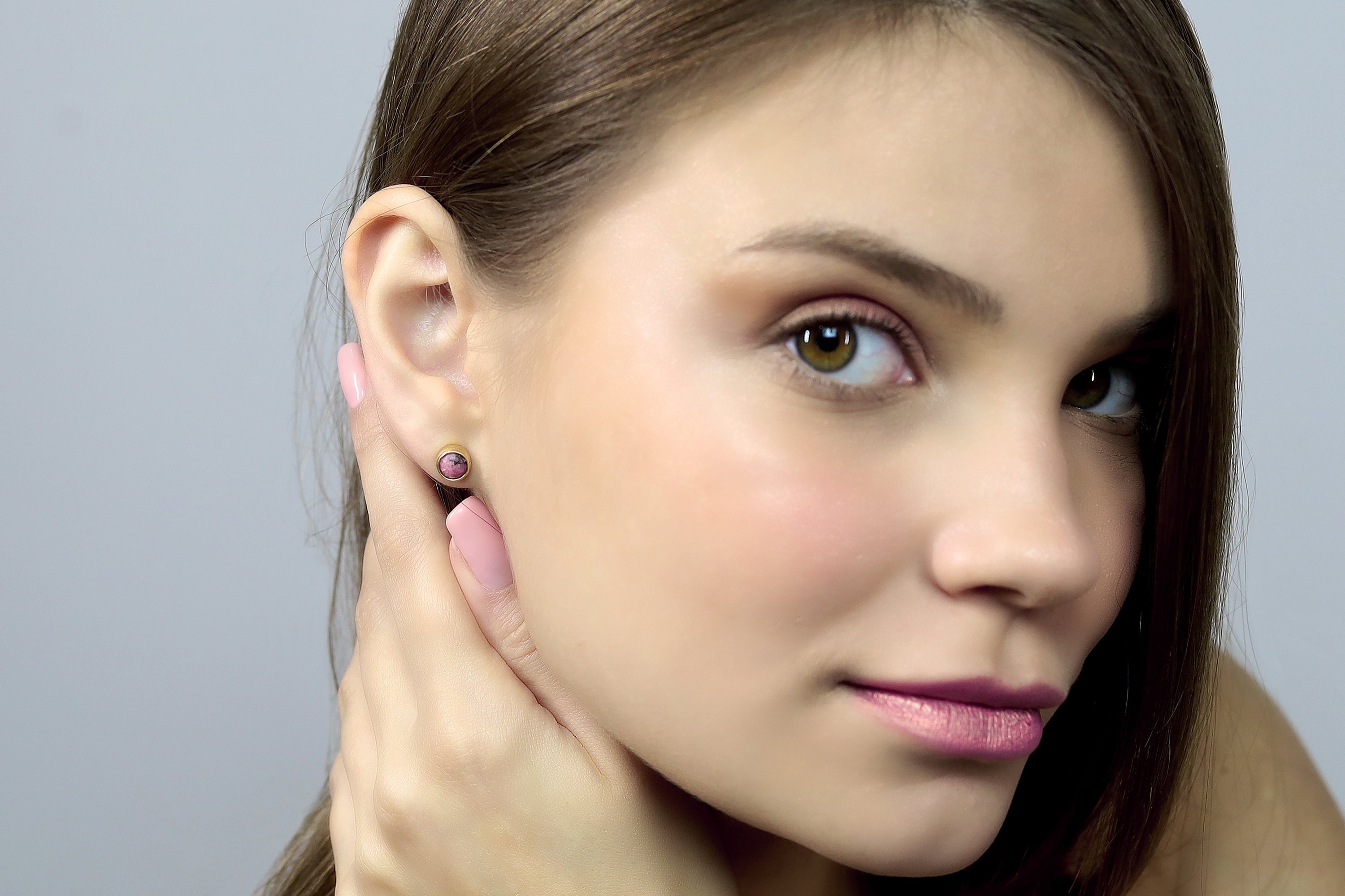 Minimalist Bezel Set Rhodonite Gold Earrings Earrings Anemone Limited