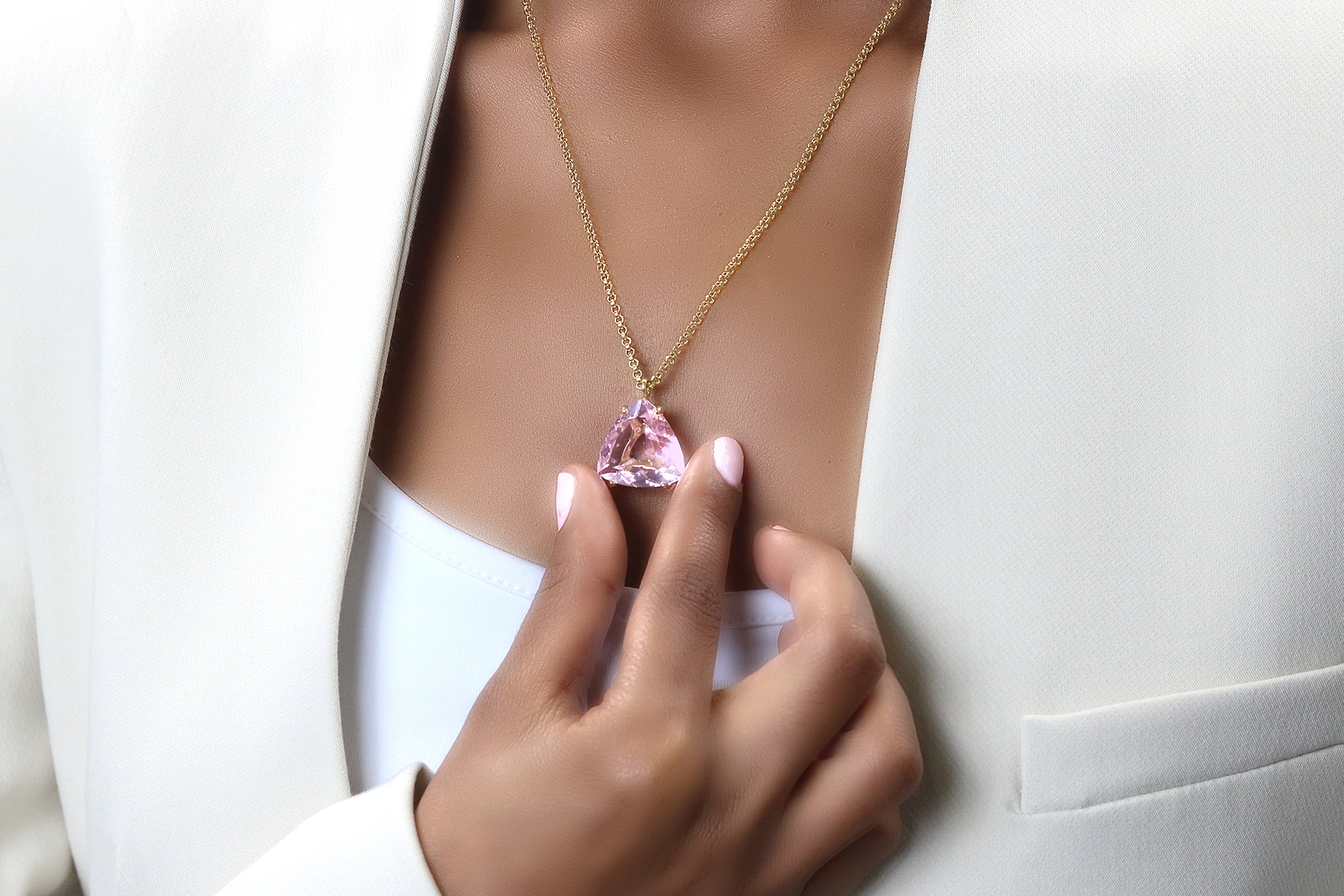 Trilliant Rose Quartz Necklace in Rose Gold necklaces Anemone Jewelry