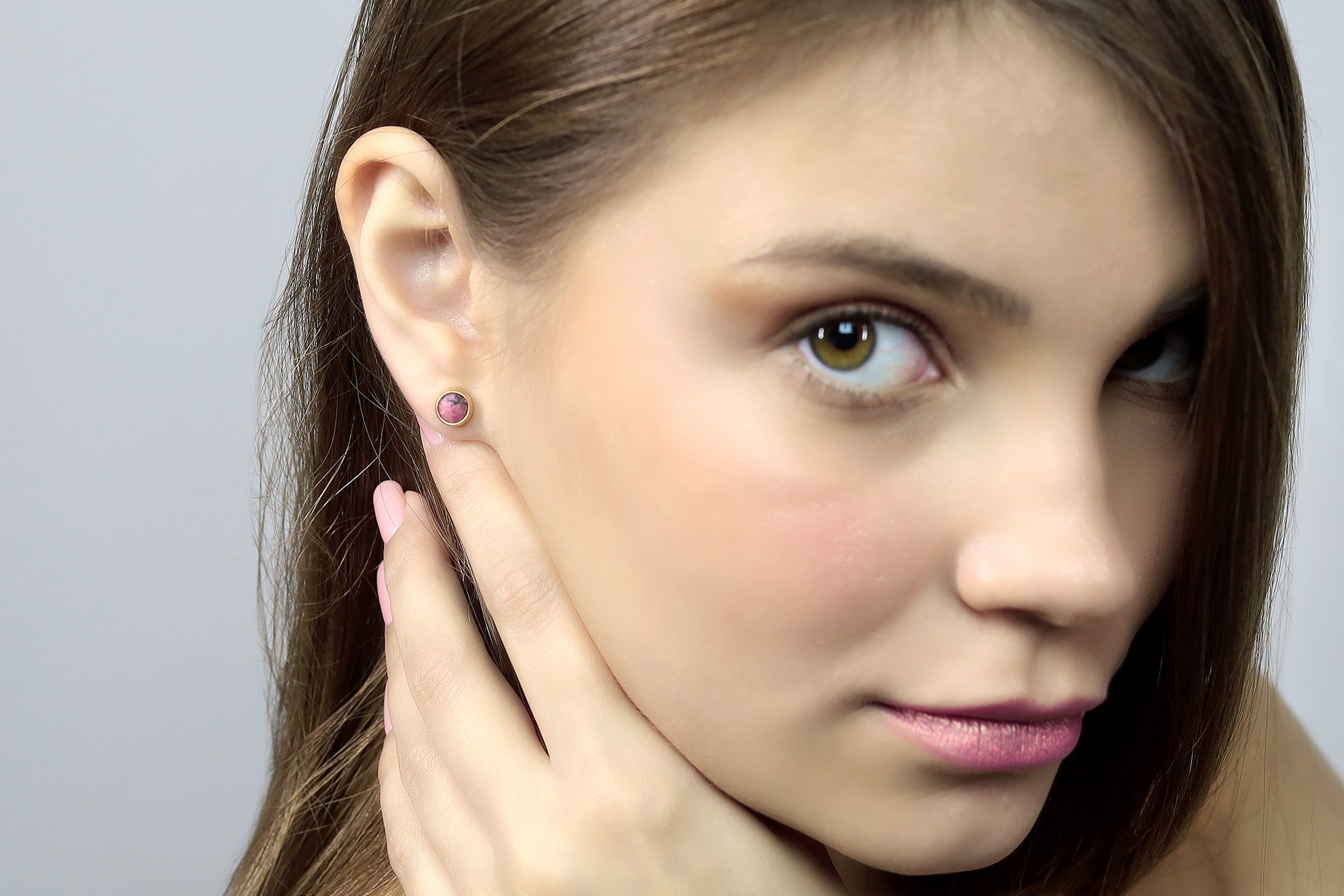 Minimalist Bezel Set Rhodonite Gold Earrings Earrings Anemone Limited