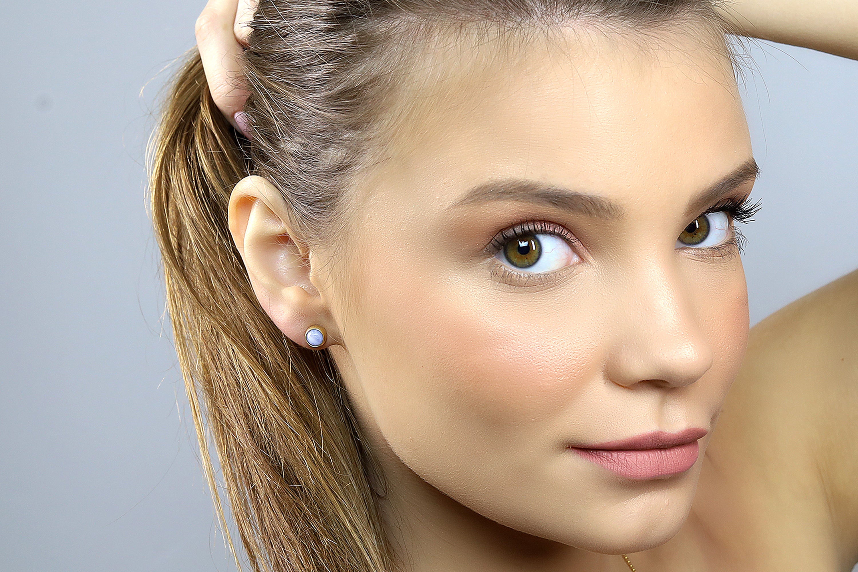 14k Solid Gold Blue Lace Agate Bezel Set Earrings Earrings Anemone Limited