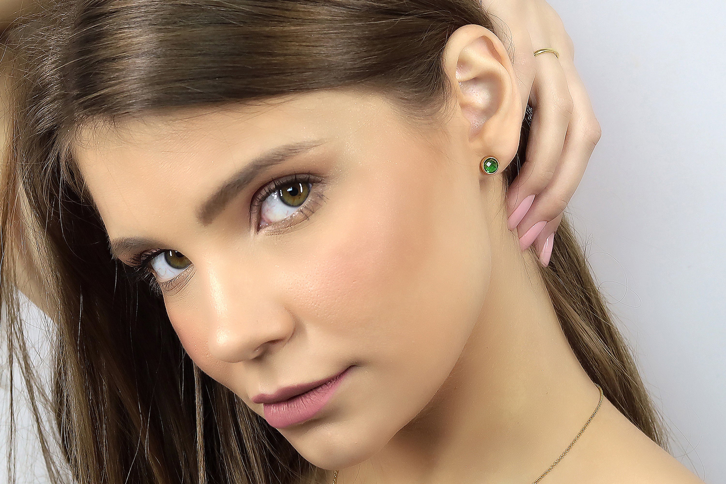 Stunning Round Bezel Set Gold Emerald Earrings Earrings Anemone Limited