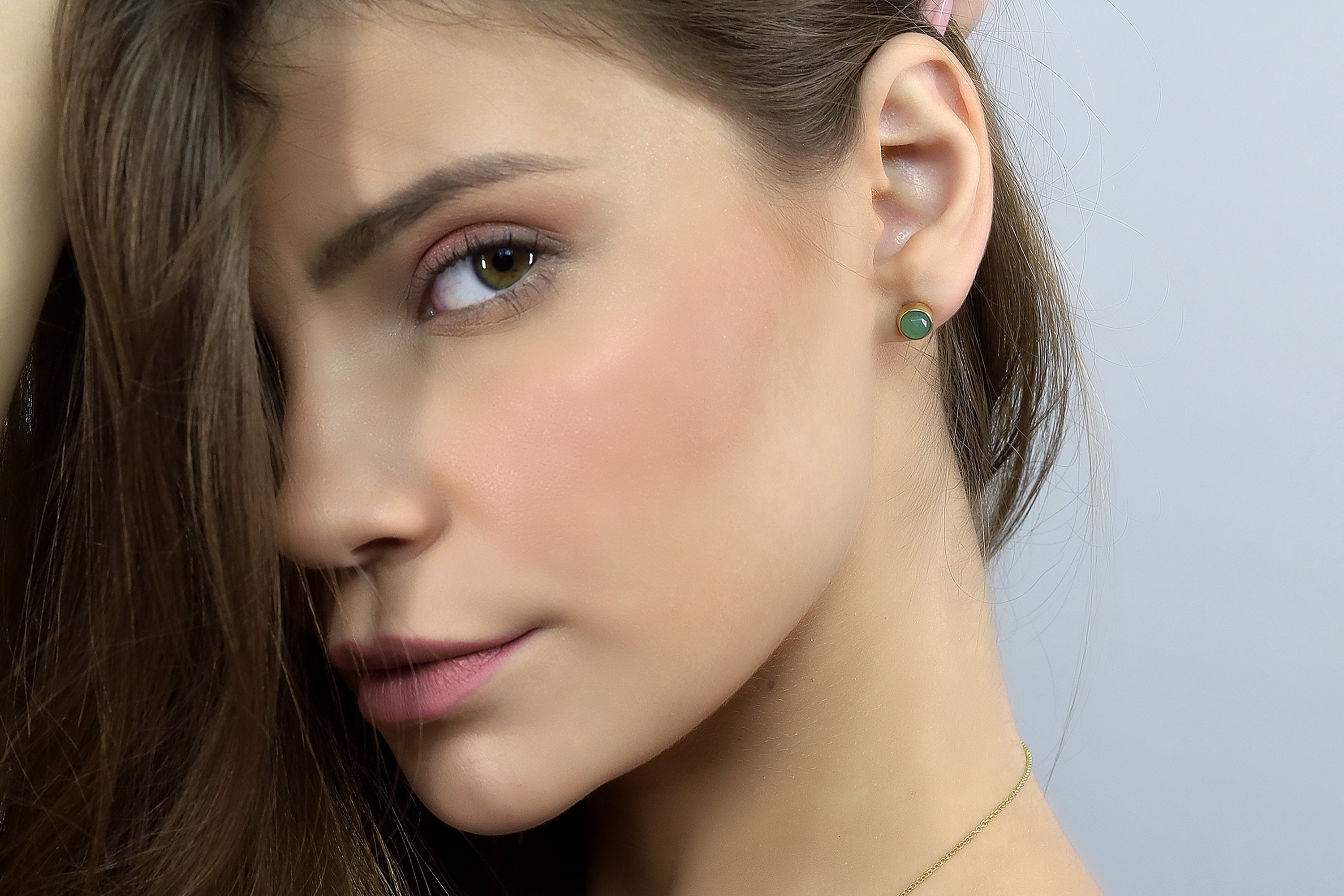 Bezel Set 14k Gold Green Aventurine Stud Earrings Earrings Anemone Limited