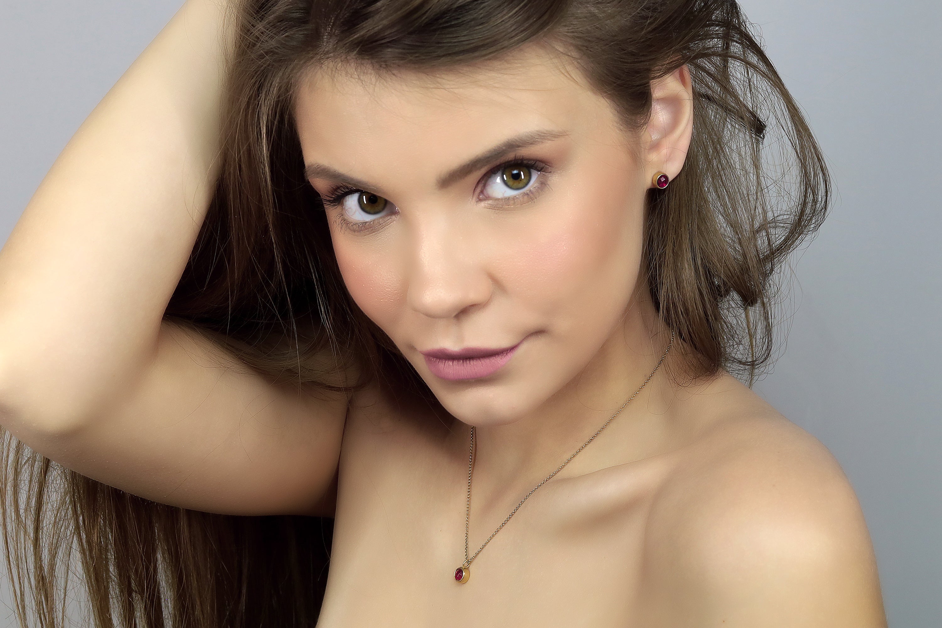 Minimalist Dainty Gold Ruby Stud Bezel Earrings Earrings Anemone Limited