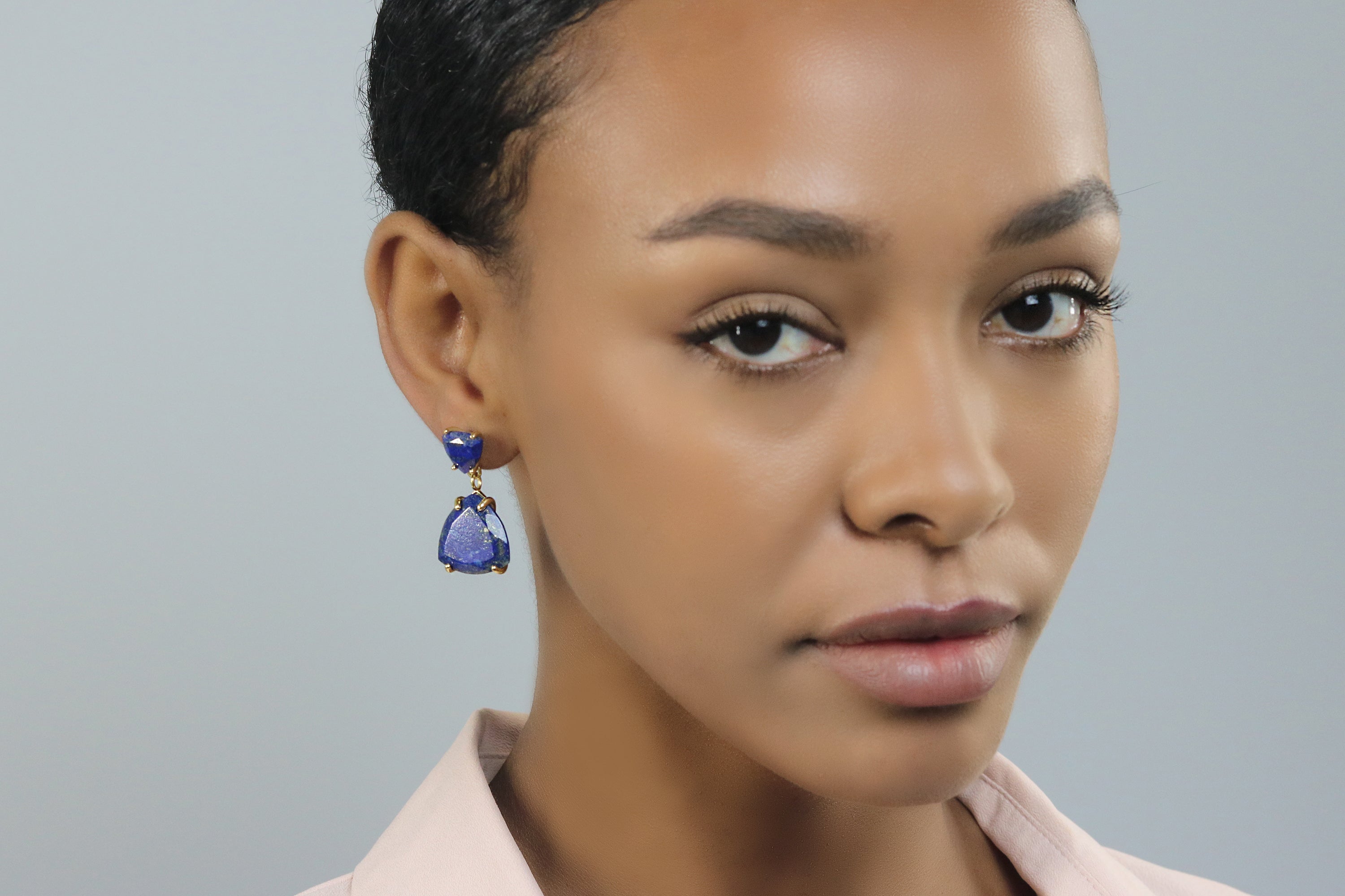 Lapis Lazuli Double Stone Gemstone Gold Earrings Earrings Anemone Jewelry