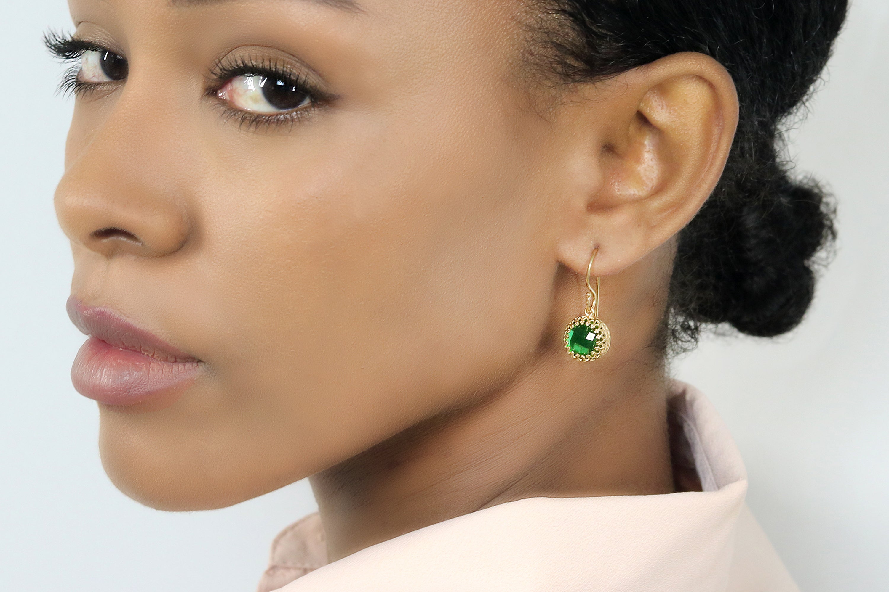 Intricate Round Emerald Sterling Silver Earrings Earrings Anemone Jewelry