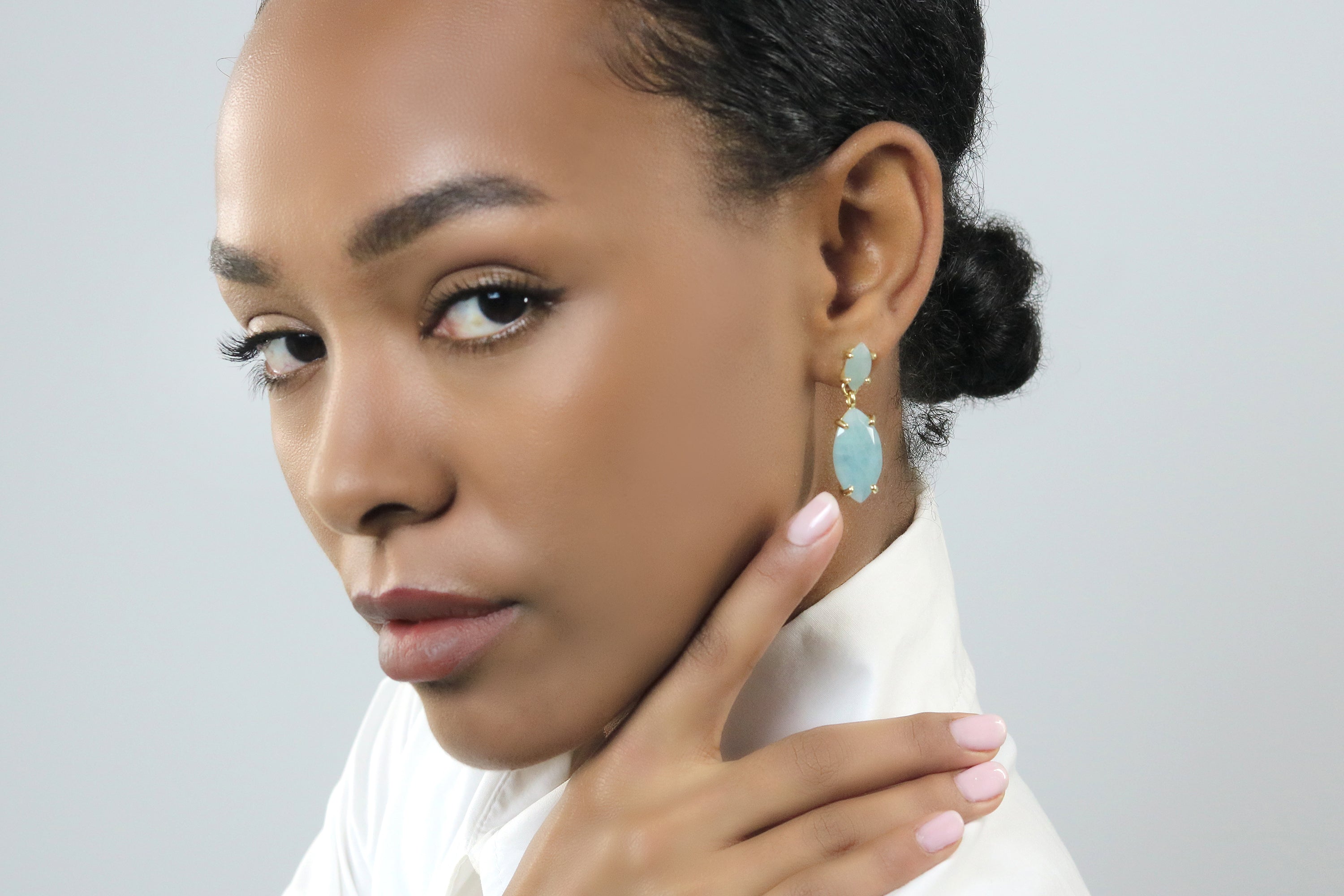 Statement Gold Aquamarine Earrings in Stud Dangle Earrings Anemone Jewelry