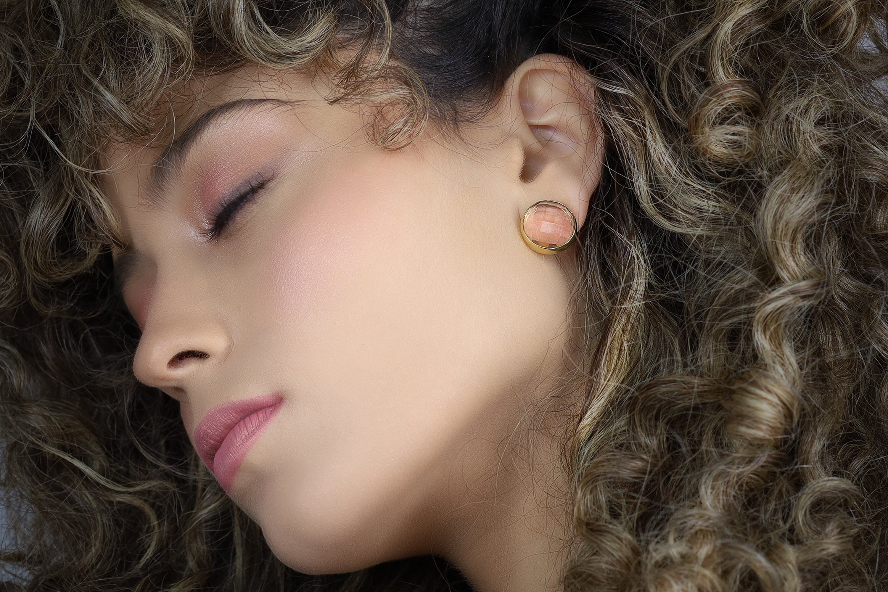 Morganite Gold Bezel Statement Stud Earrings Earrings Anemone Limited