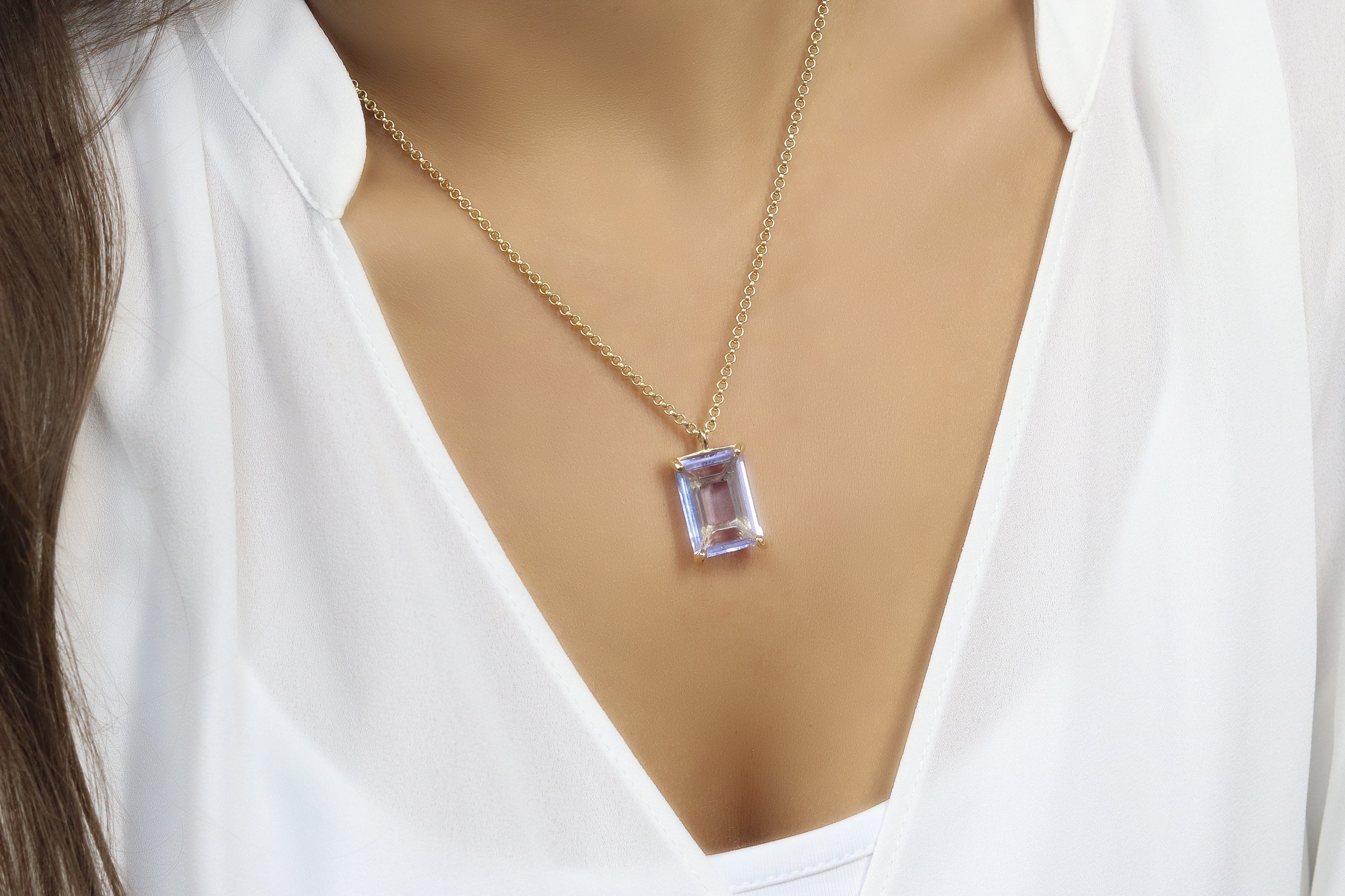 Stunning Rectangular Tanzanite Gold Necklace necklaces Anemone Jewelry