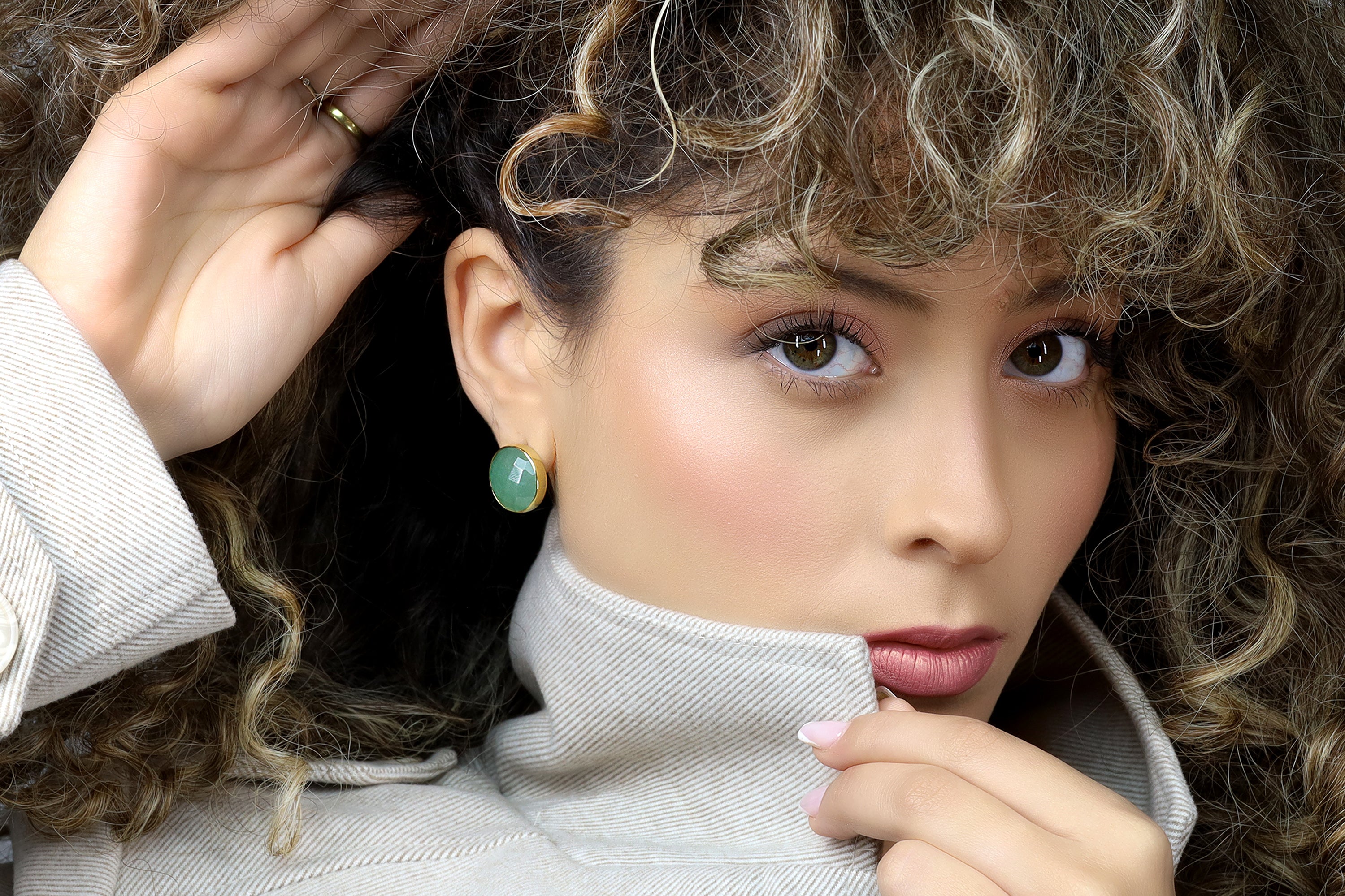 Green Aventurine Gemstone Stud Earrings in Solid Gold Earrings Anemone Limited