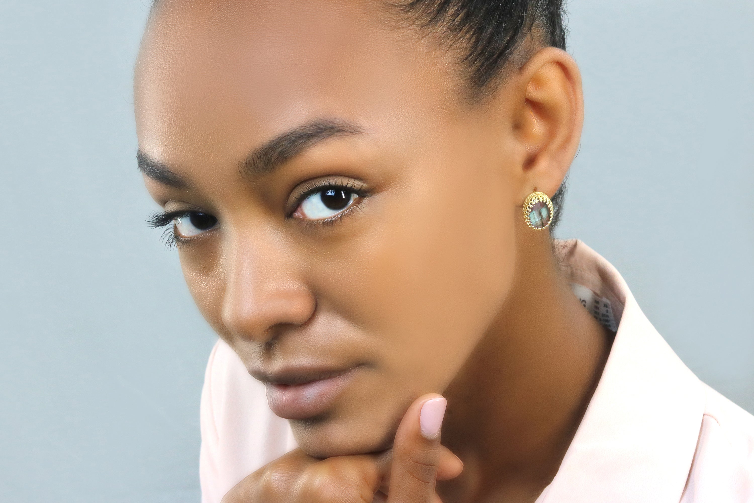 Sterling Silver Oval Labradorite Stud Earrings Earrings Anemone Jewelry