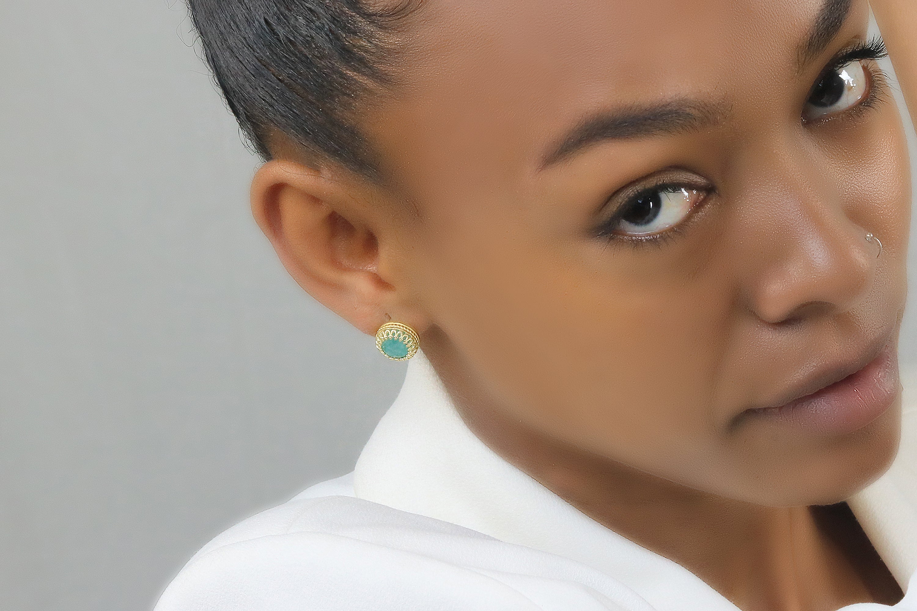 Elegant Round Amazonite Gold Earrings Earrings Anemone Jewelry