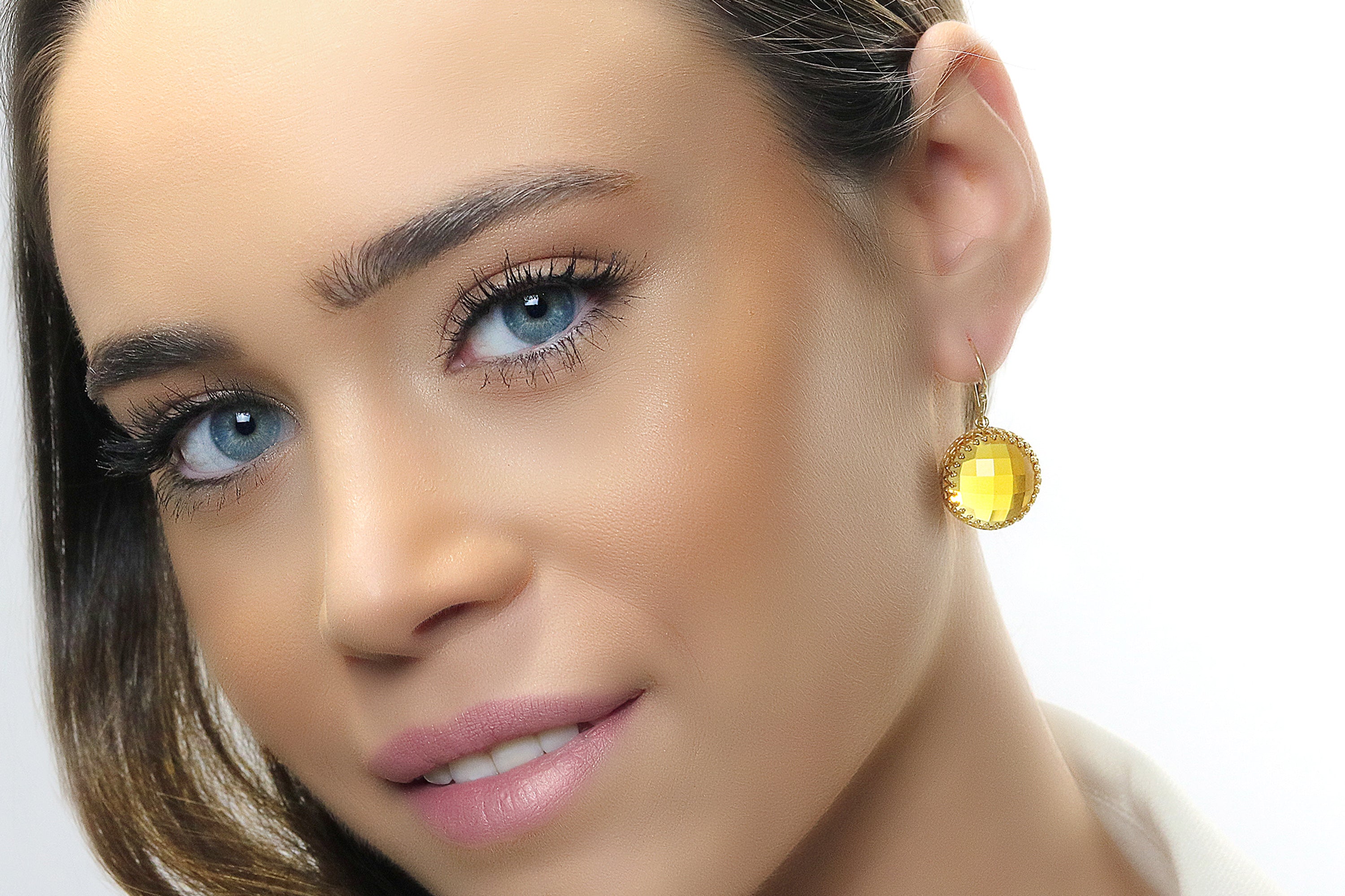 Round Citrine Gold Dangle Earrings Earrings Anemone Jewelry