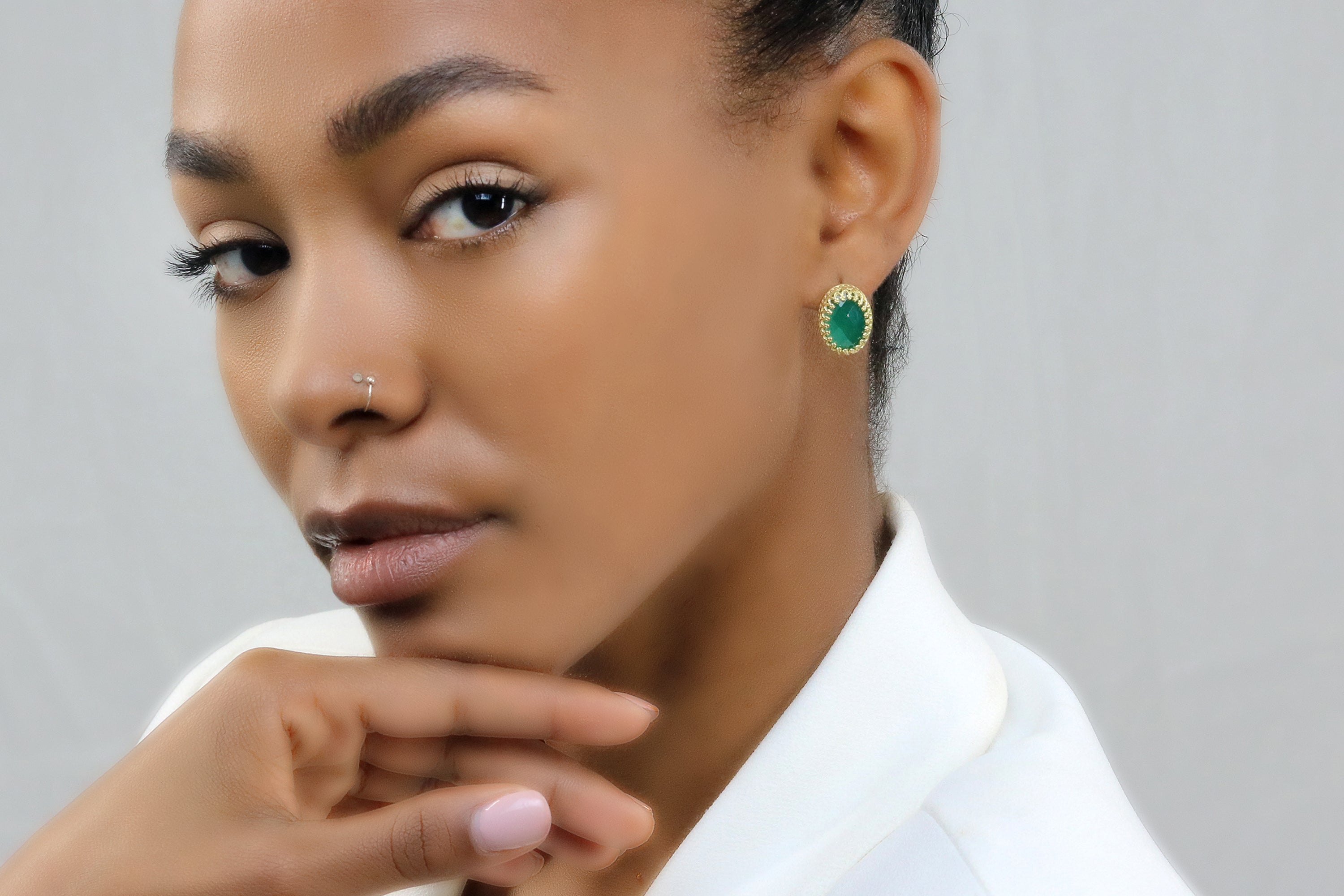 Grand Faceted Green Onyx Gold Earrings Earrings Anemone Jewelry