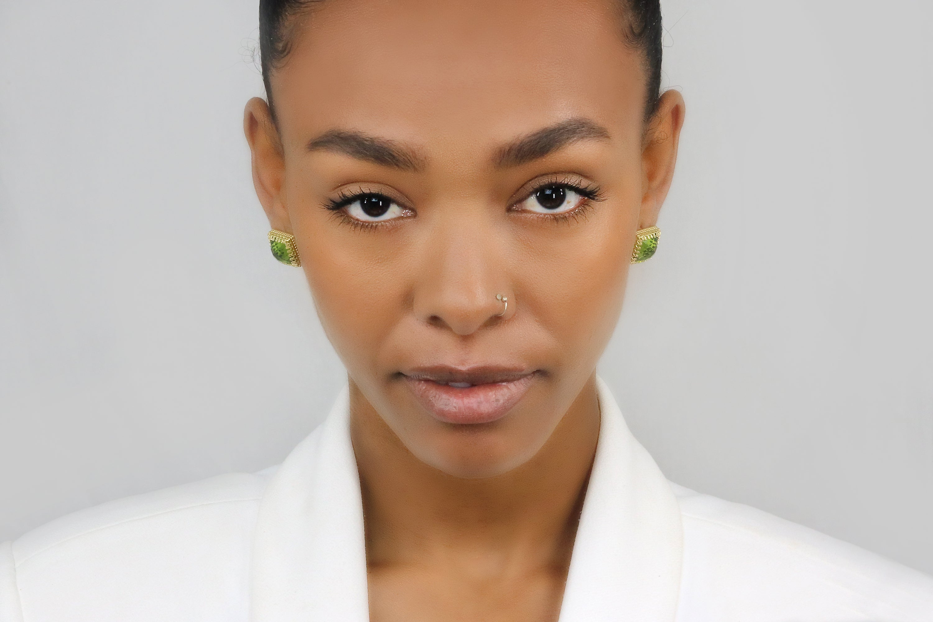 Square Peridot Rose Gold Stud Earrings Earrings Anemone Jewelry