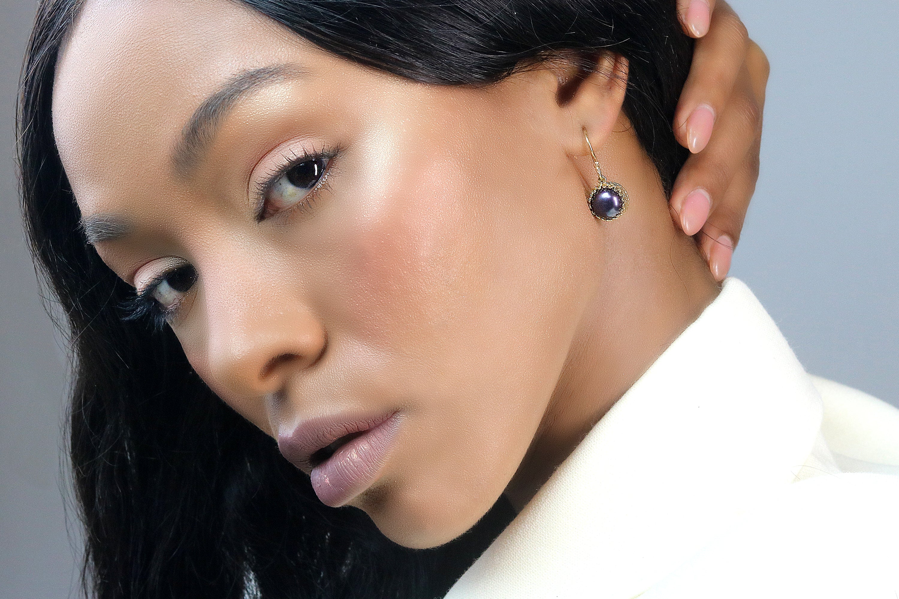 Round Black Pearl Earrings in 14k Gold Earrings Anemone Jewelry