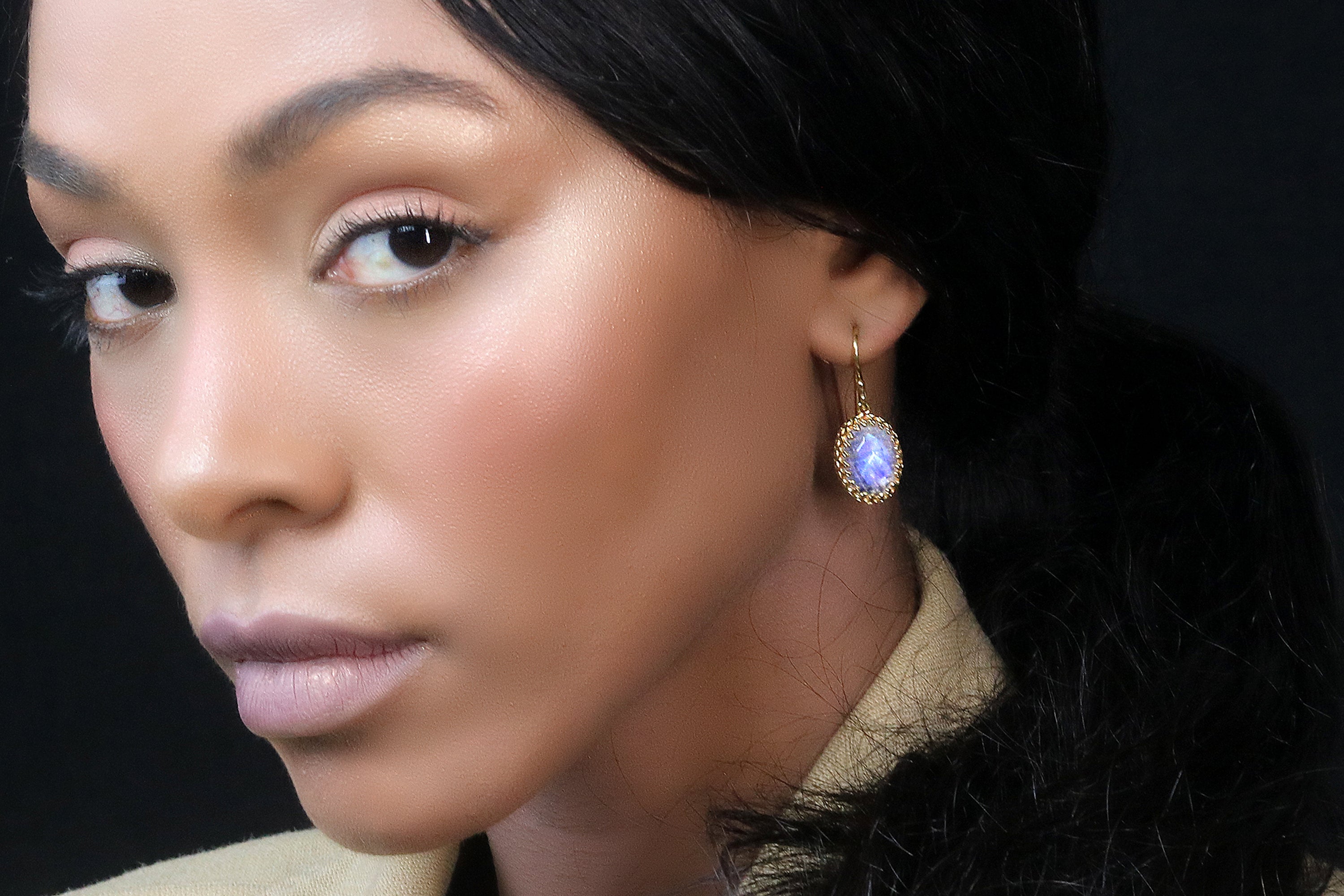 Artisan Dangling Moonstone Earrings in Gold Earrings Anemone Jewelry