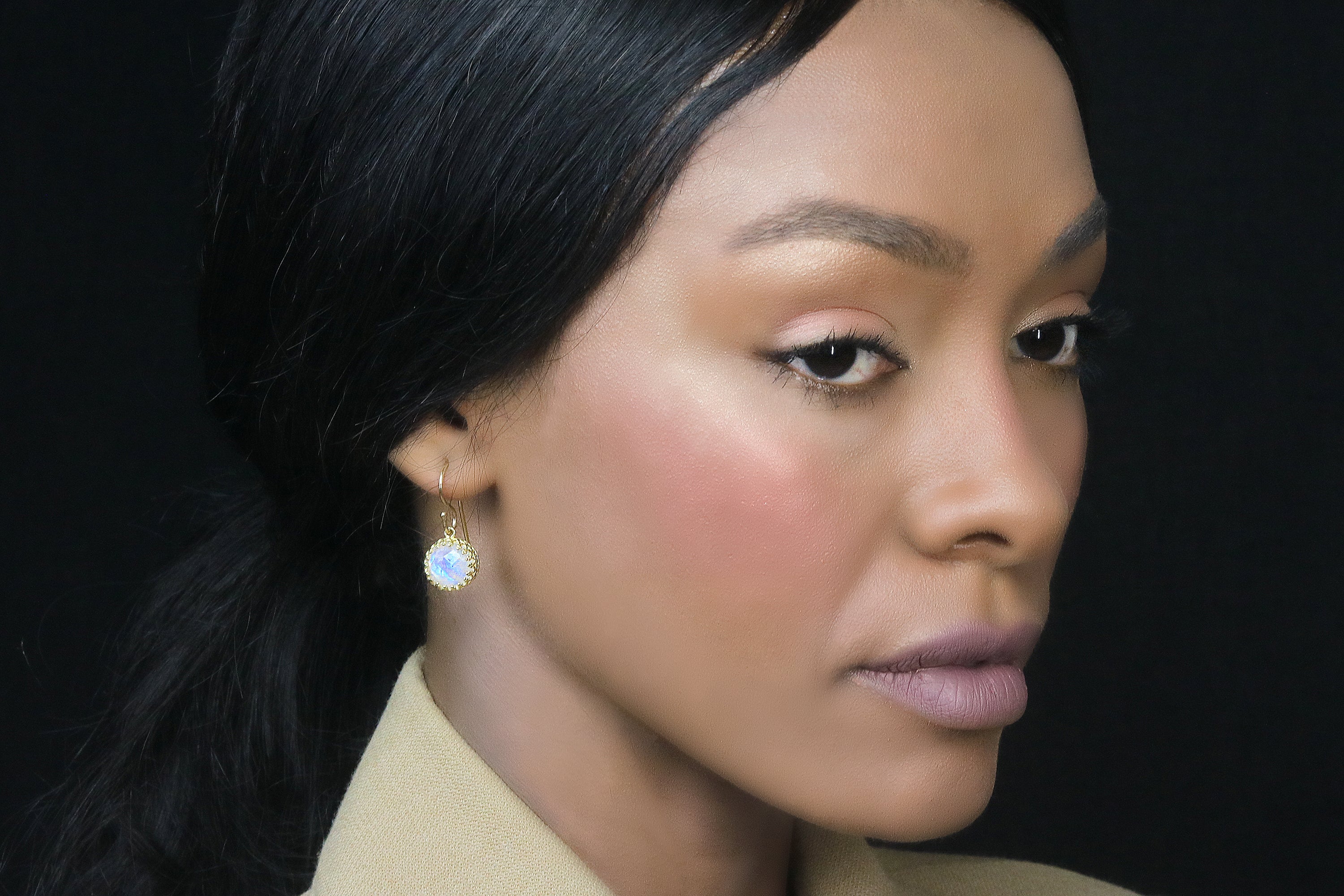 Intricate Moonstone Gold Dangle Earrings Earrings Anemone Jewelry