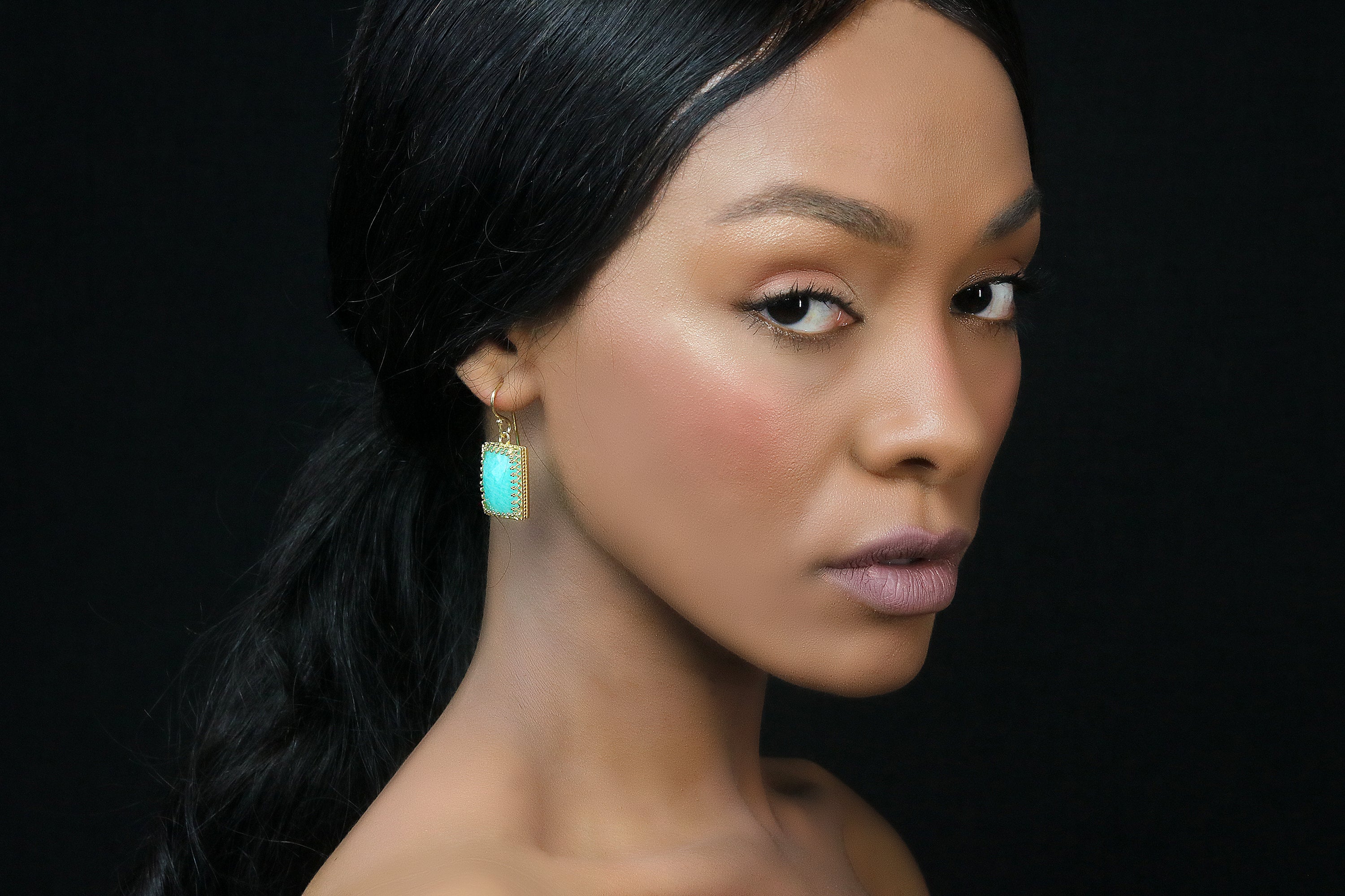 Intricate Statement Amazonite Gold Earrings Earrings Anemone Jewelry