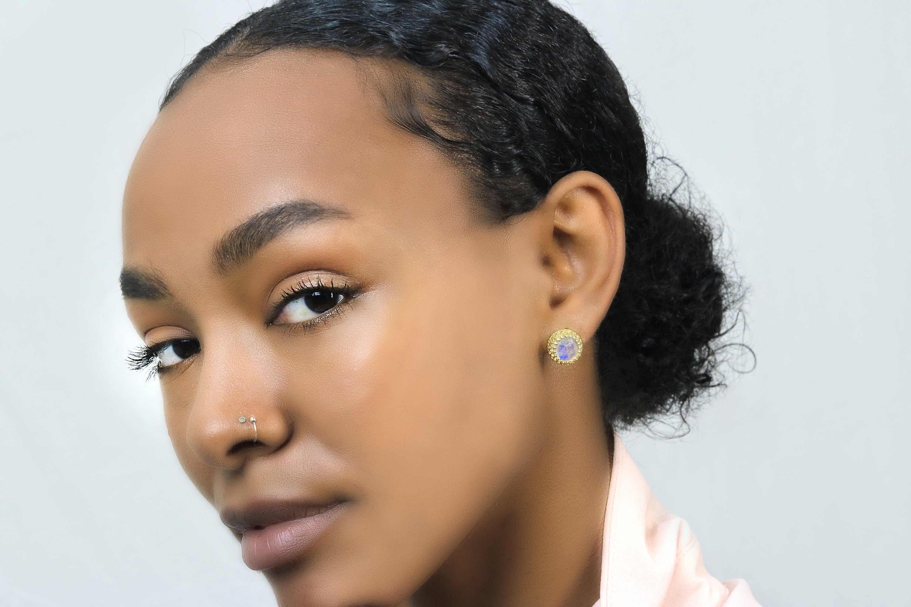 Iridescent Moonstone Earrings in 14k Gold Earrings Anemone Jewelry