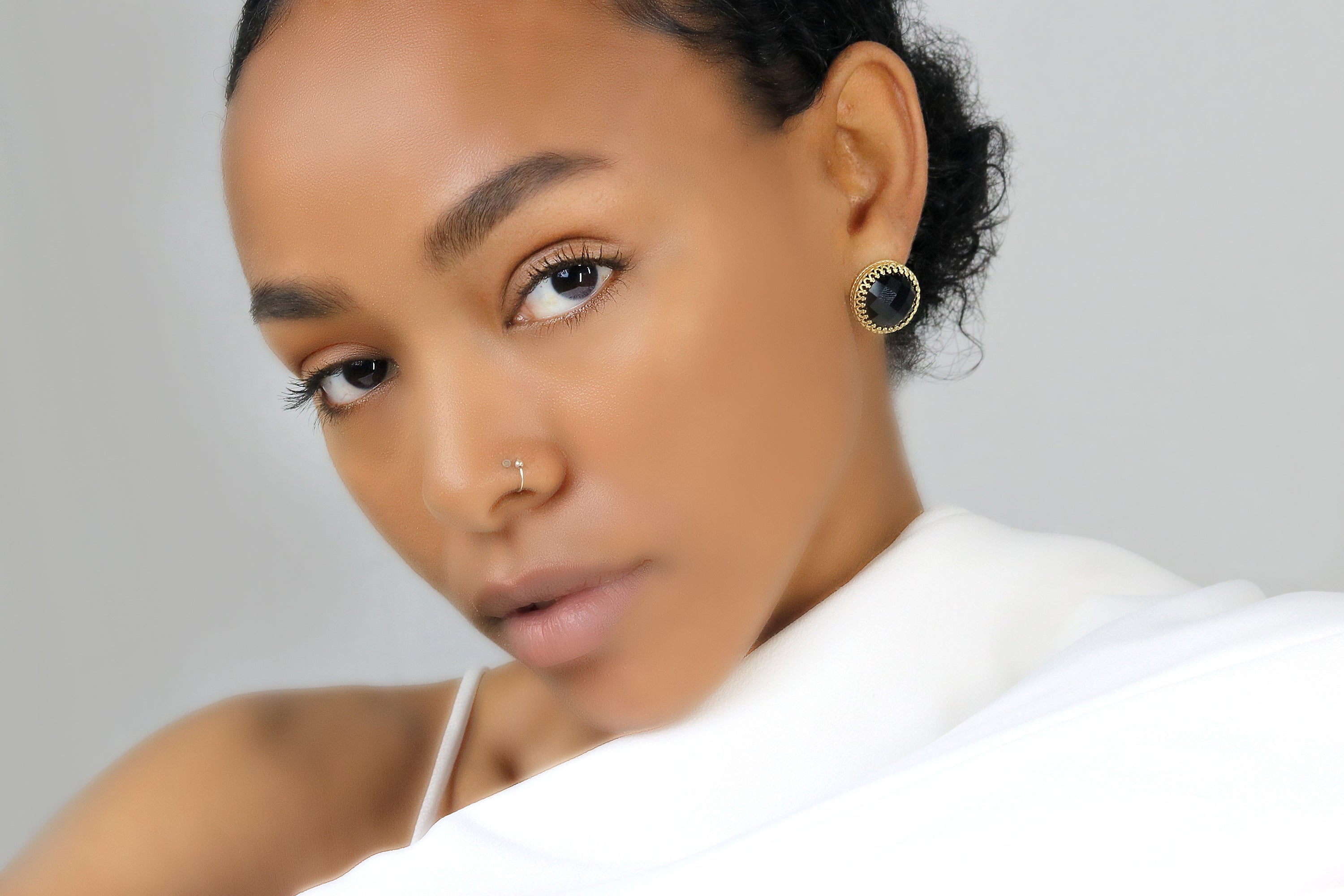 Black Onyx Gemstone Earrings in 14k Gold Earrings Anemone Jewelry