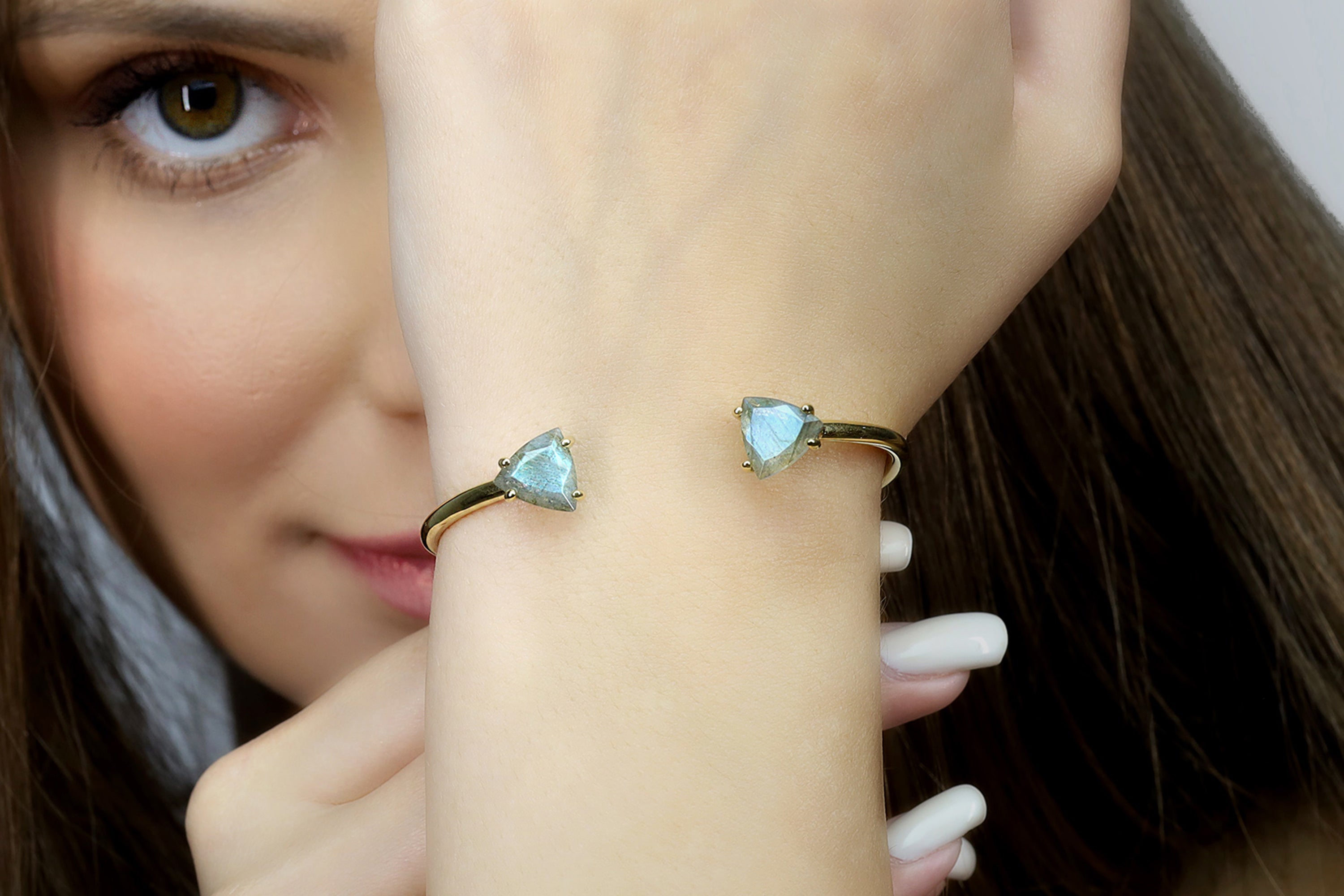 925 Sterling Silver Labradorite Triangle Cut Cuff Bracelet Bracelets Anemone Unique
