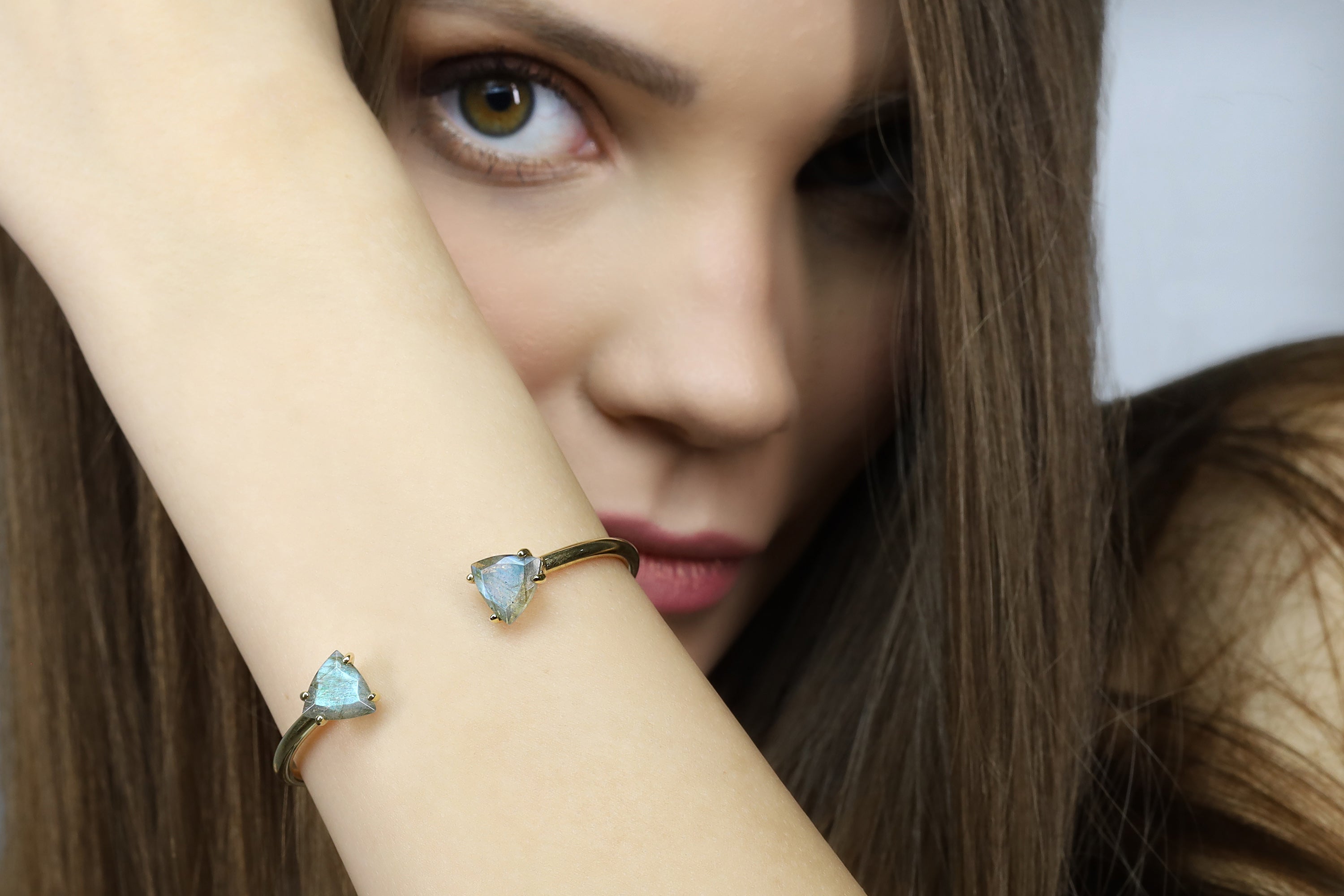 925 Sterling Silver Labradorite Triangle Cut Cuff Bracelet Bracelets Anemone Unique