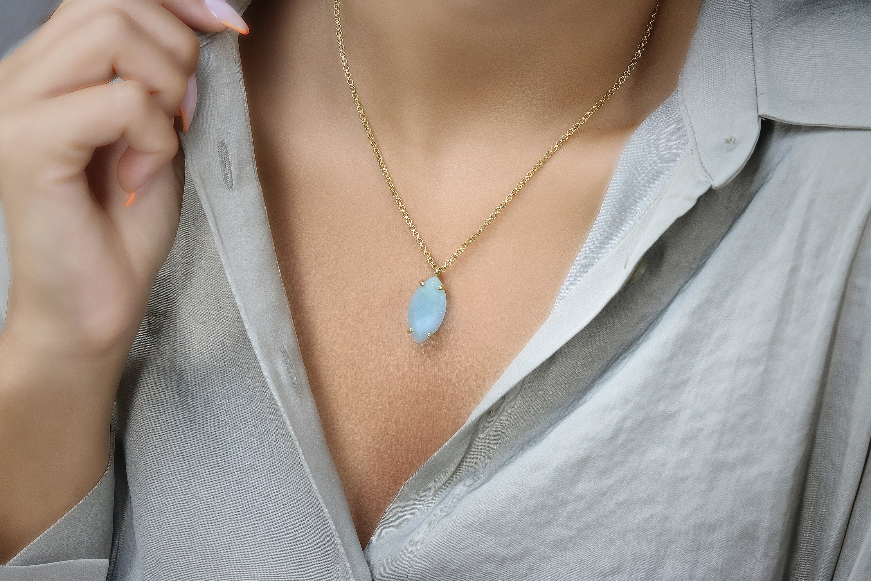 14k Gold Filled Aquamarine Pendant Necklace necklaces Anemone Jewelry