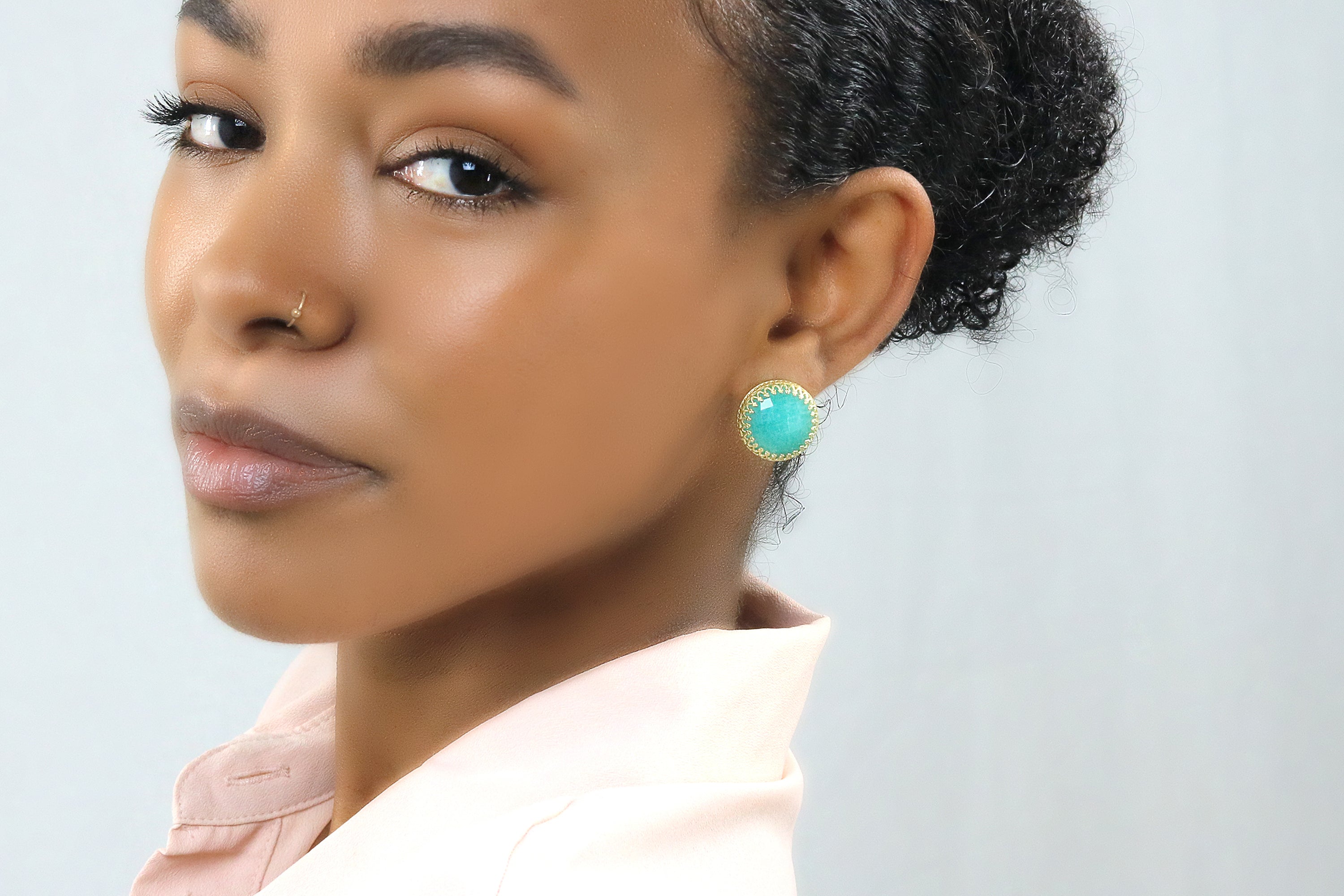 Stud Amazonite Earrings in 14k Gold Earrings Anemone Jewelry