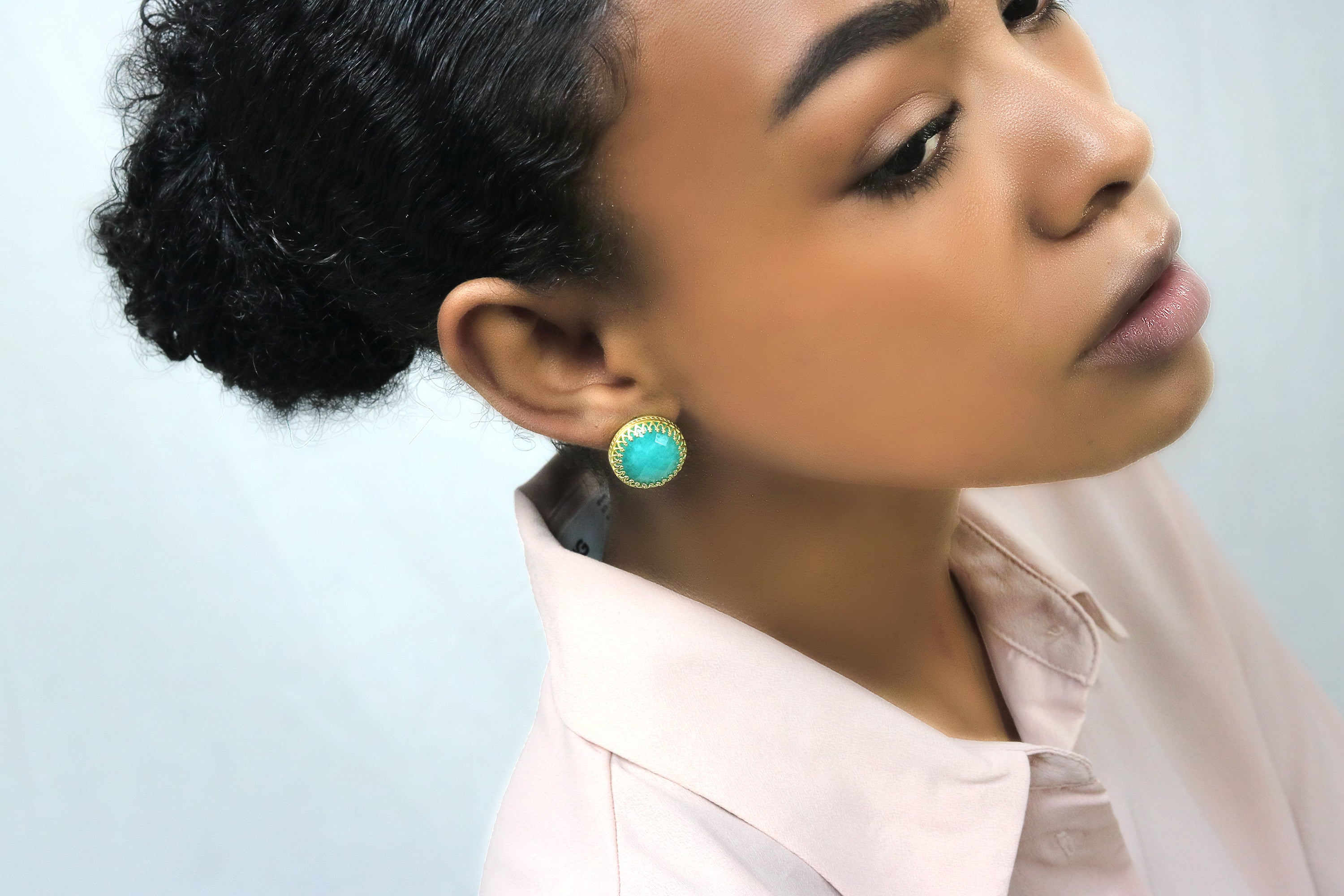 Stud Amazonite Earrings in 14k Gold Earrings Anemone Jewelry