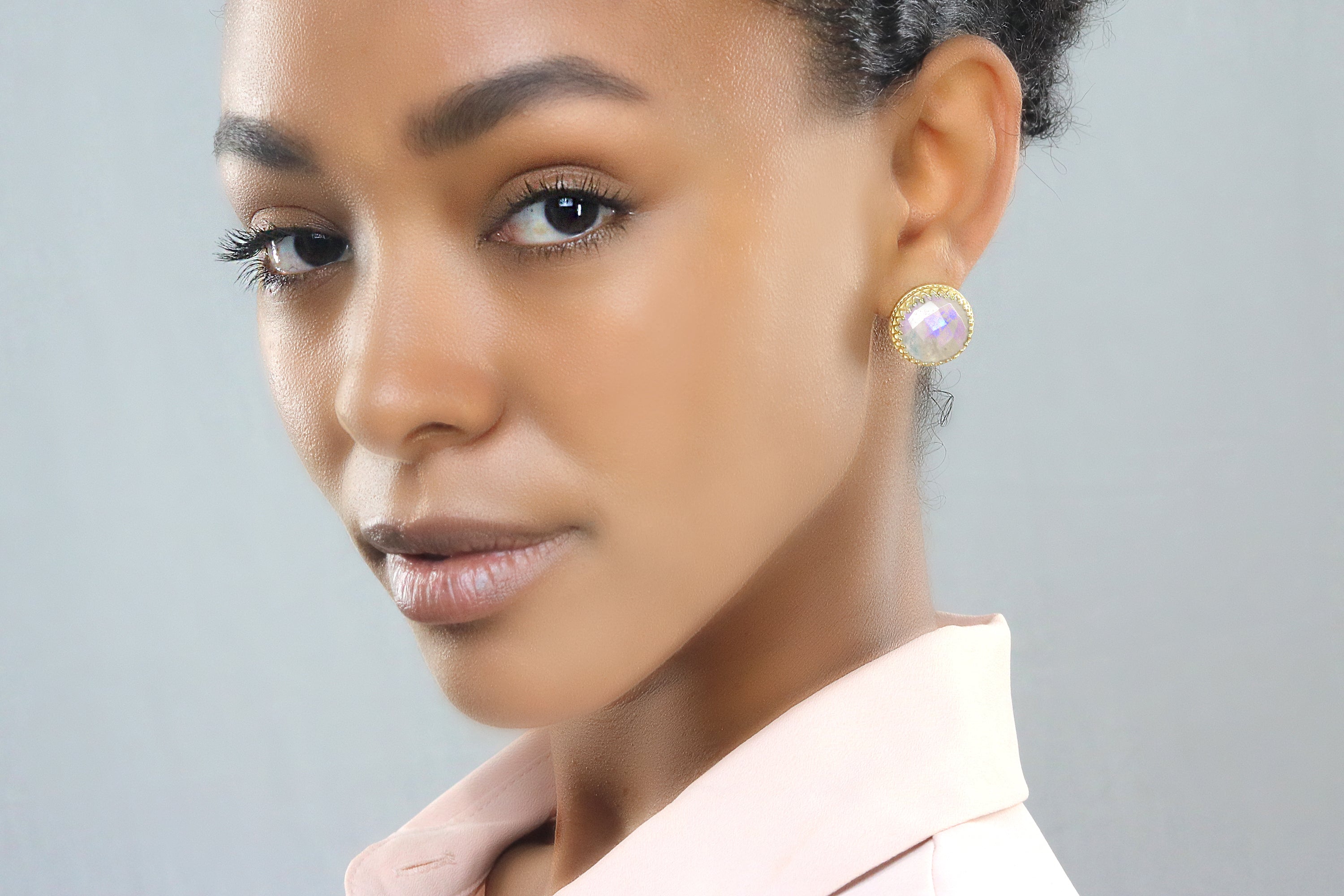 Luminescent Moonstone Gold Stud Earrings Earrings Anemone Jewelry