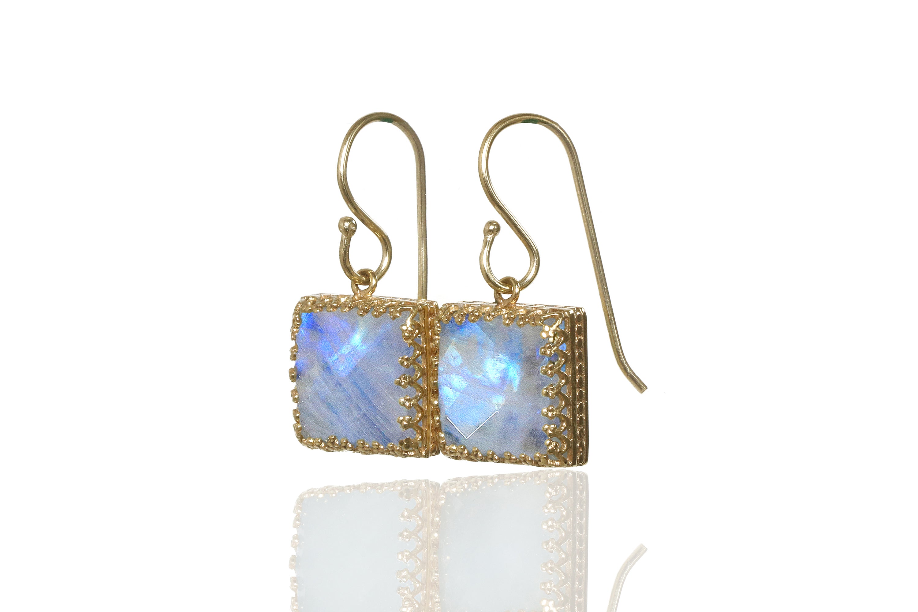 Unique Gold Rainbow Moonstone Earrings Earrings Anemone Jewelry
