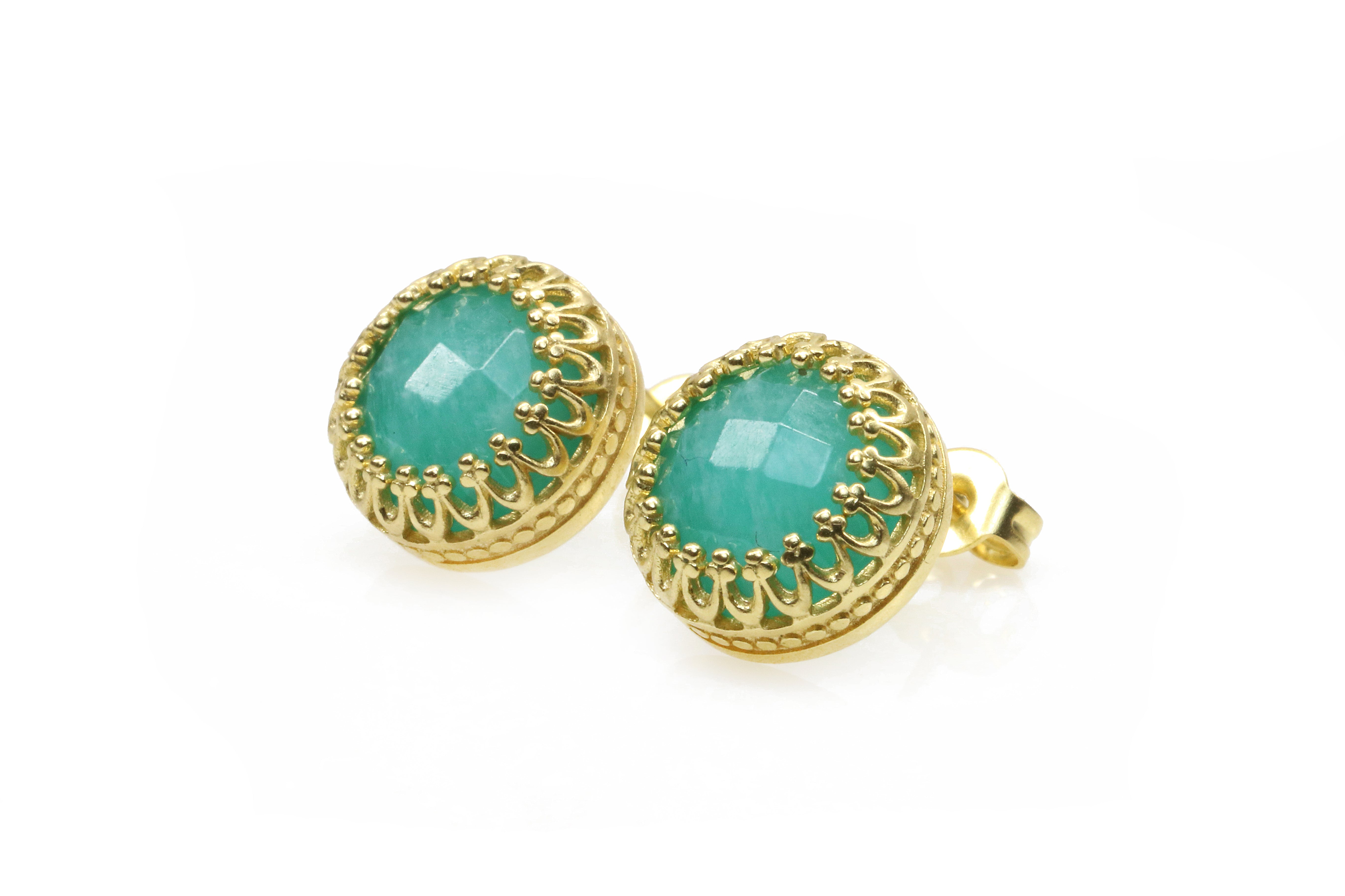 Elegant Round Amazonite Gold Earrings Earrings Anemone Jewelry