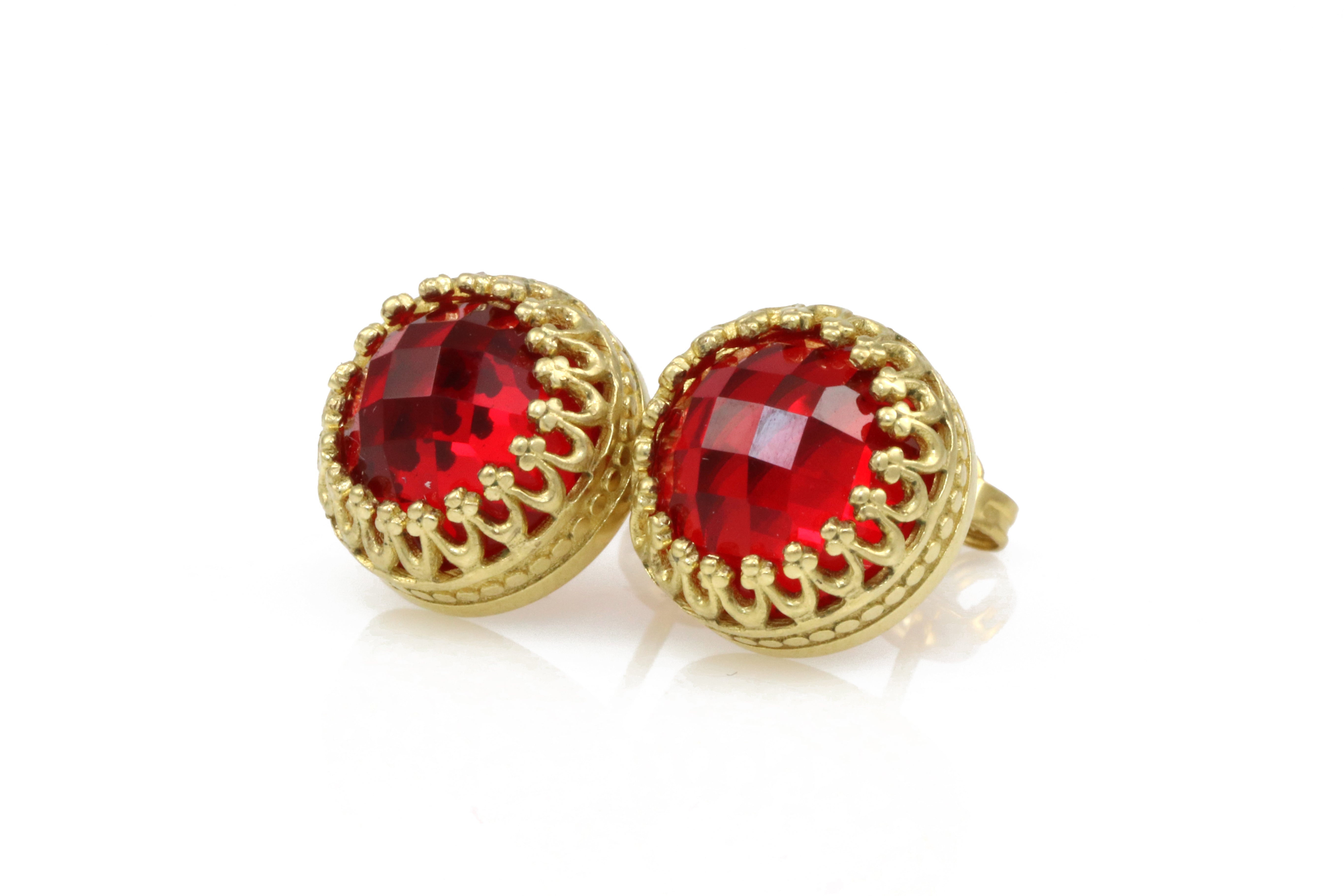 Round Ruby Gold Stud Earrings Earrings Anemone Jewelry