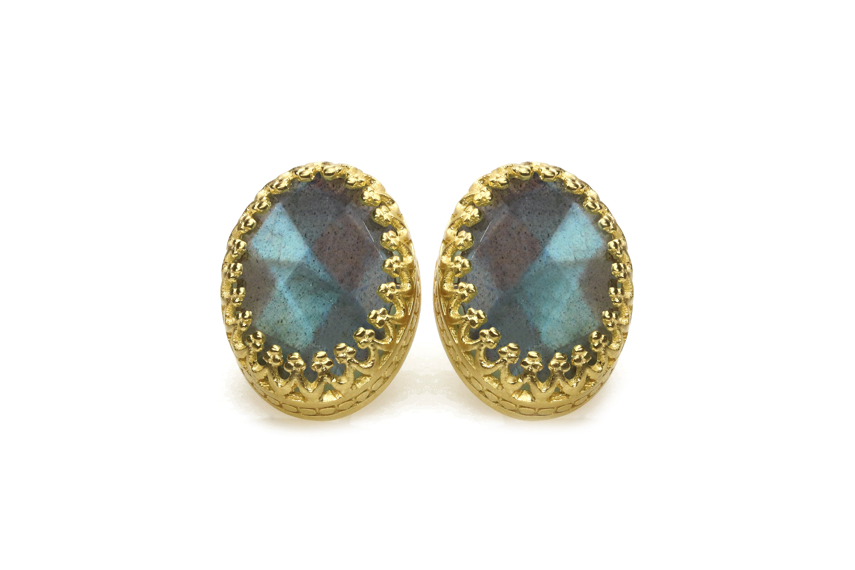 Sterling Silver Oval Labradorite Stud Earrings Earrings Anemone Jewelry