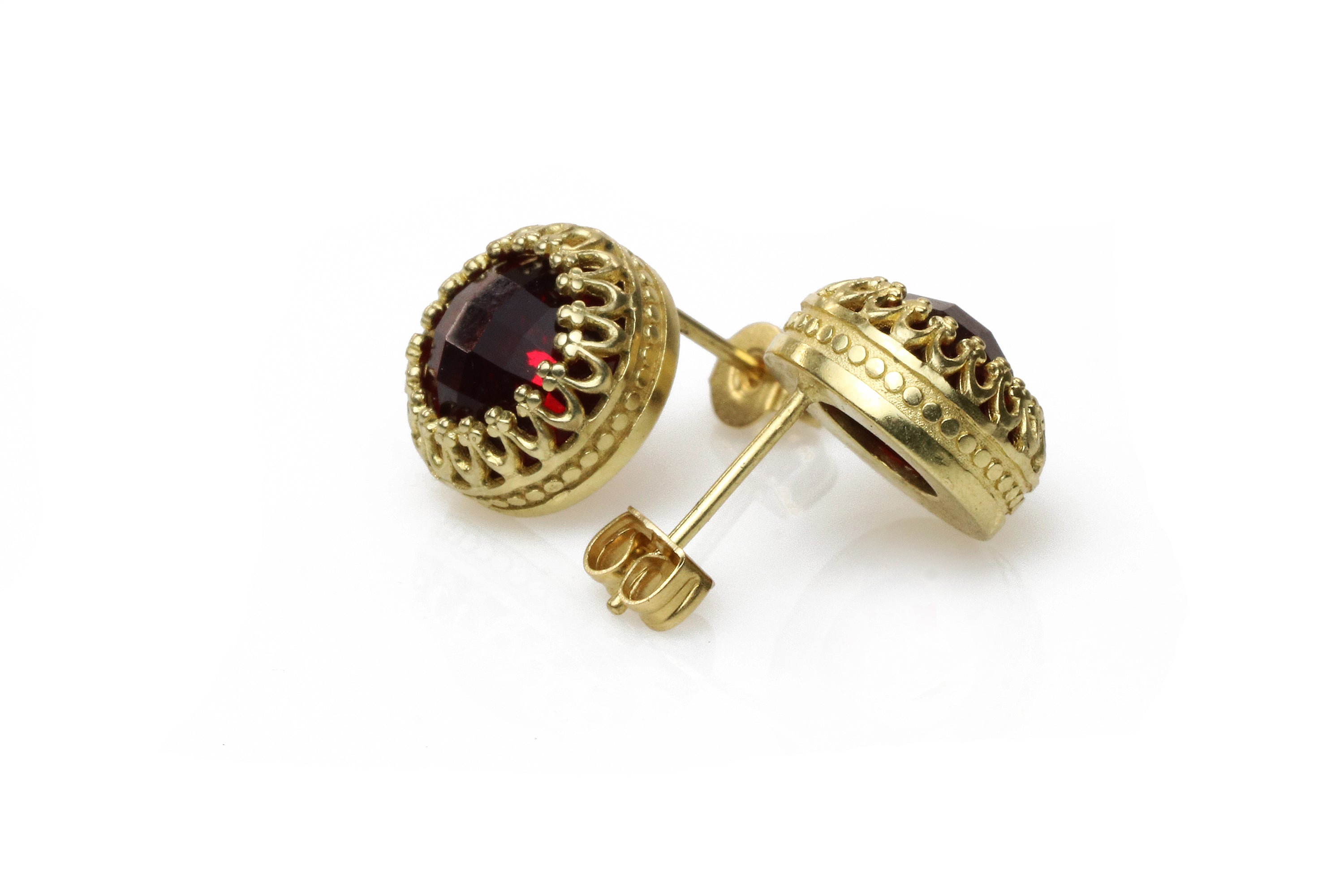 Round Garnet Gold Earrings Earrings Anemone Jewelry