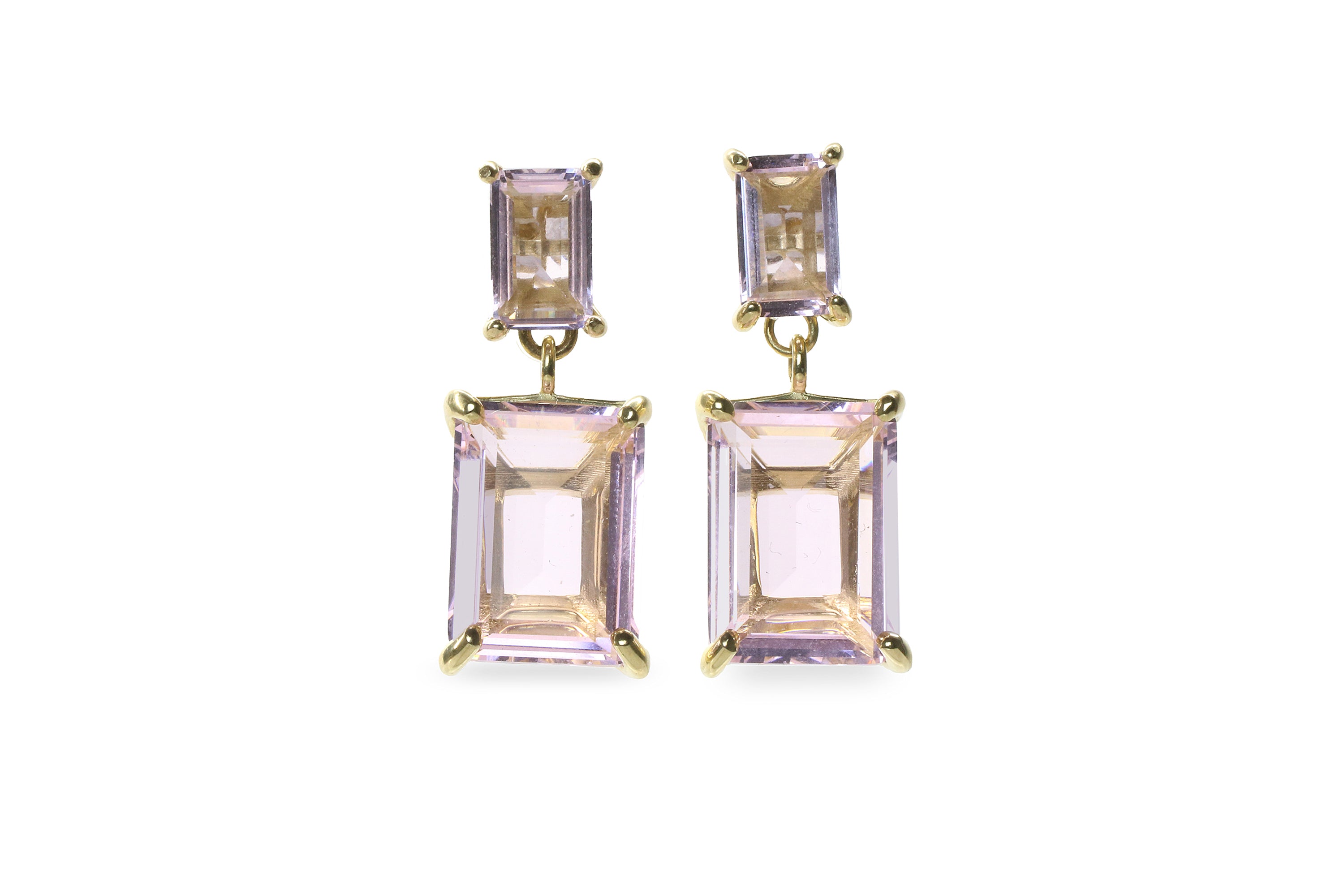 Double Rose Quartz Earrings in Gold Earrings Anemone Jewelry