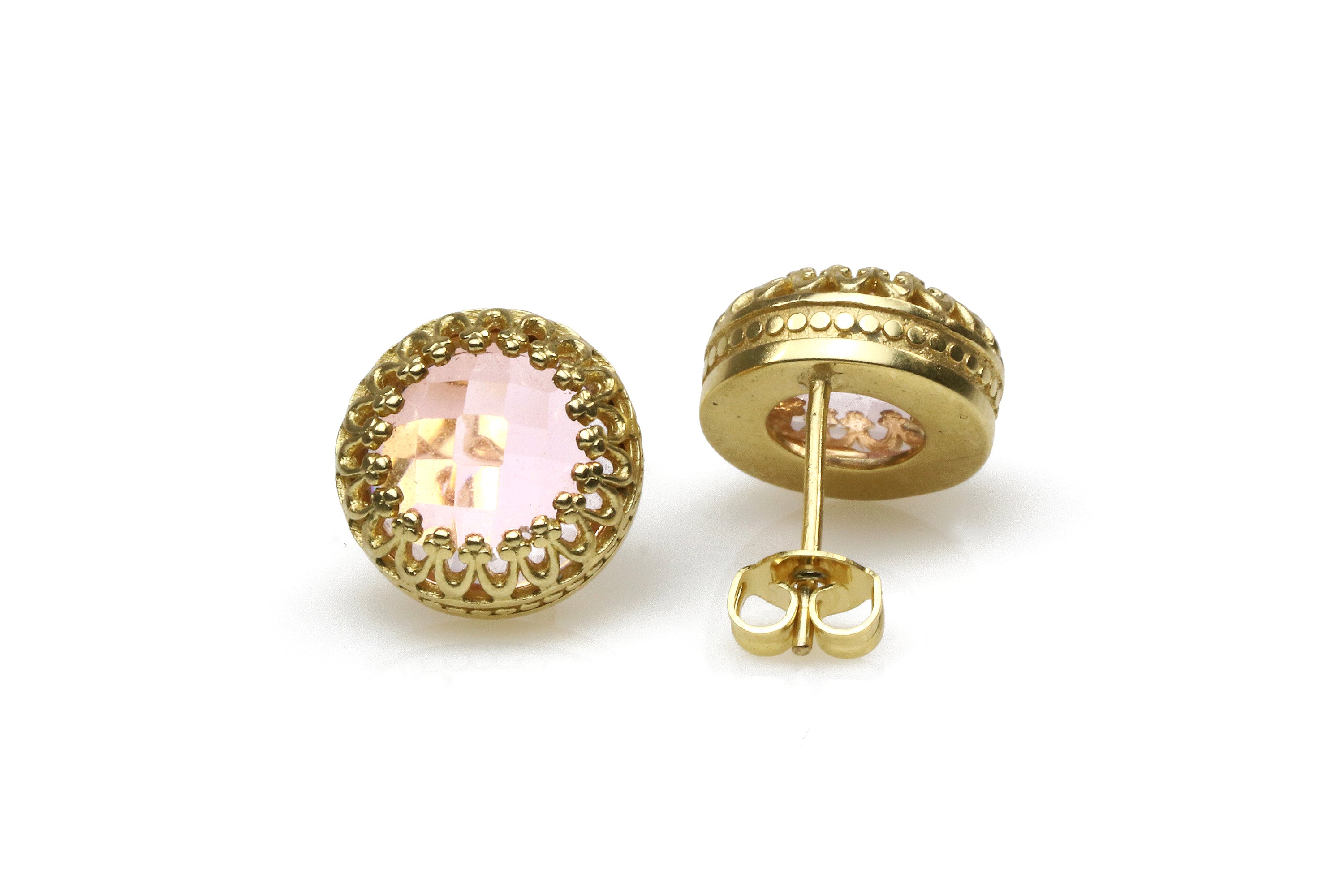 14k Rose Gold Stud Rose Quartz Earrings Earrings Anemone Jewelry