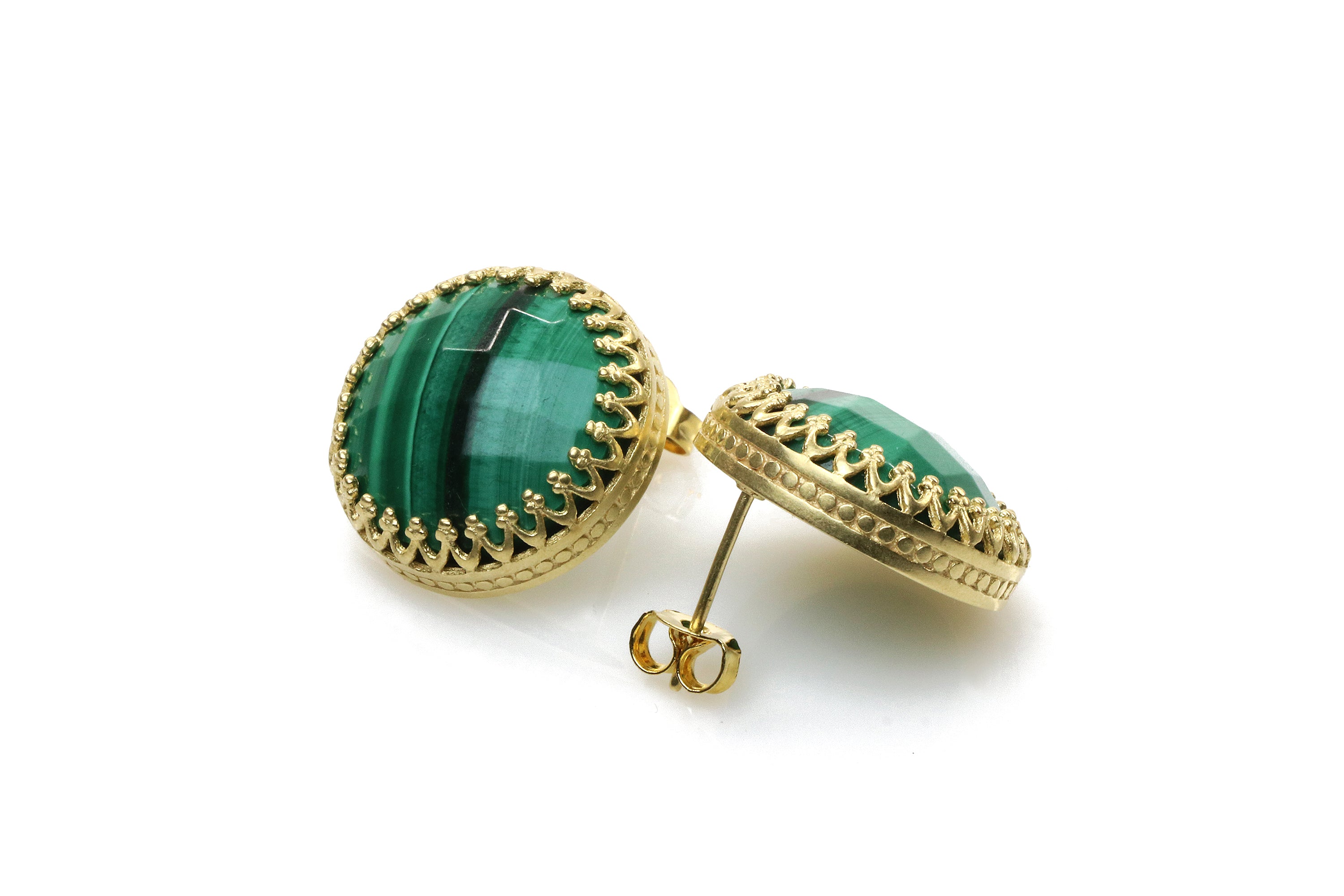 Round Statement Malachite Earrings Earrings Anemone Jewelry