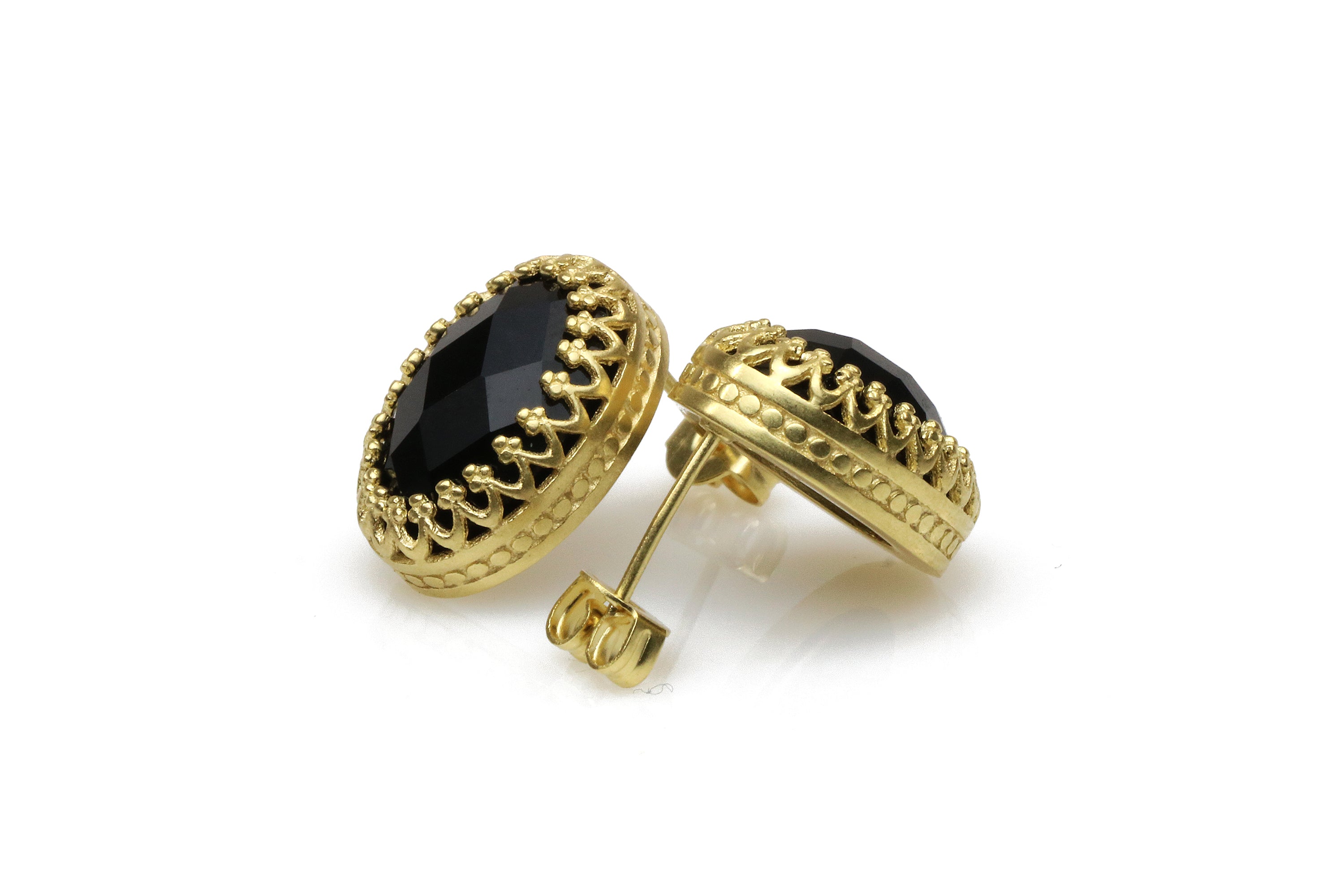 Intricate Black Onyx Stud Earrings Earrings Anemone Jewelry