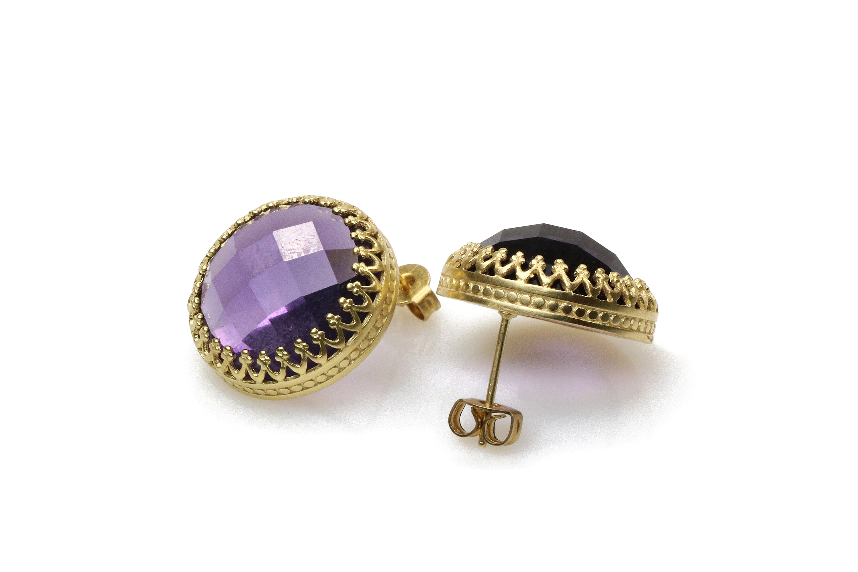 Round Dangle Amethyst Gold Earrings Earrings Anemone Jewelry