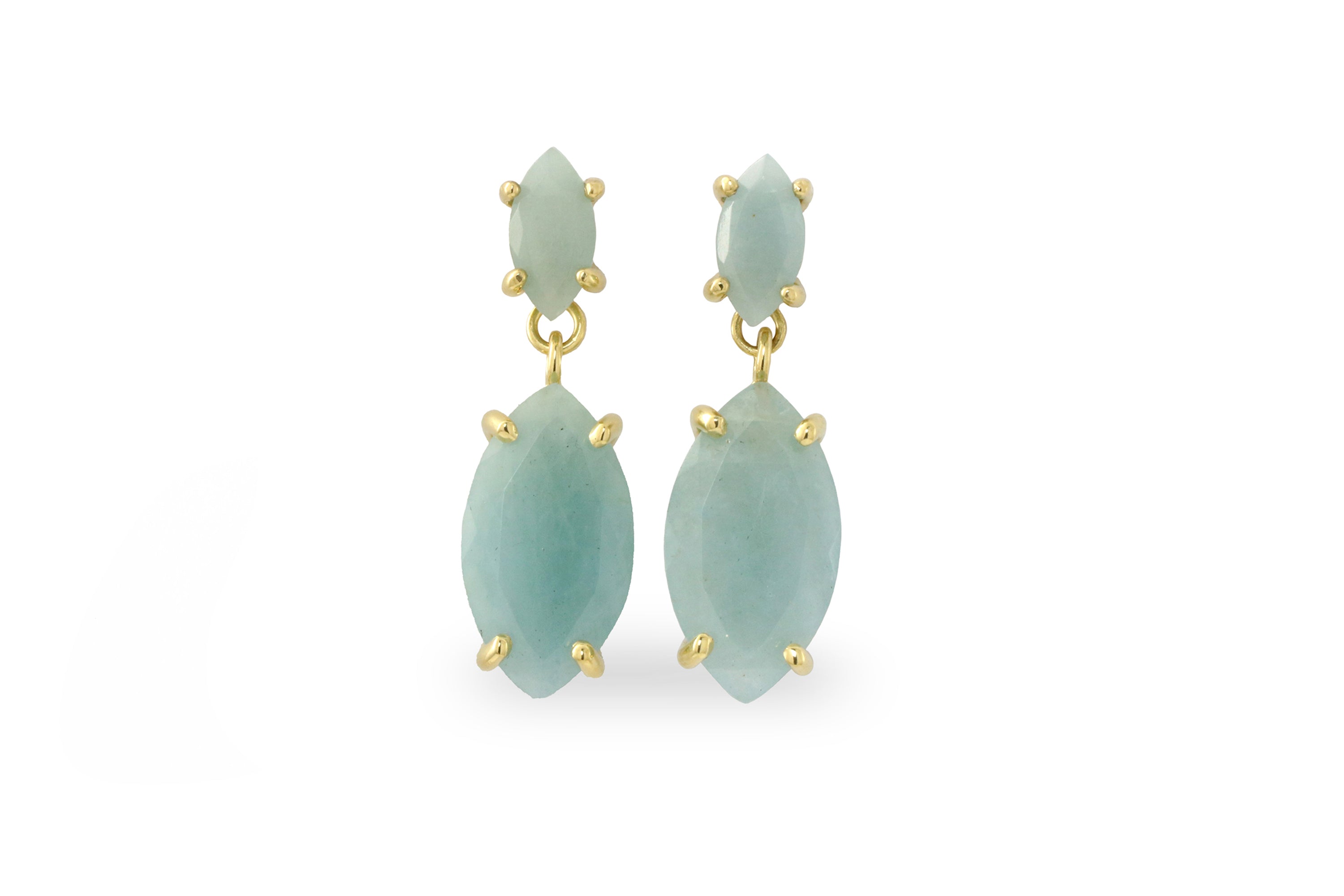 Statement Gold Aquamarine Earrings in Stud Dangle Earrings Anemone Jewelry