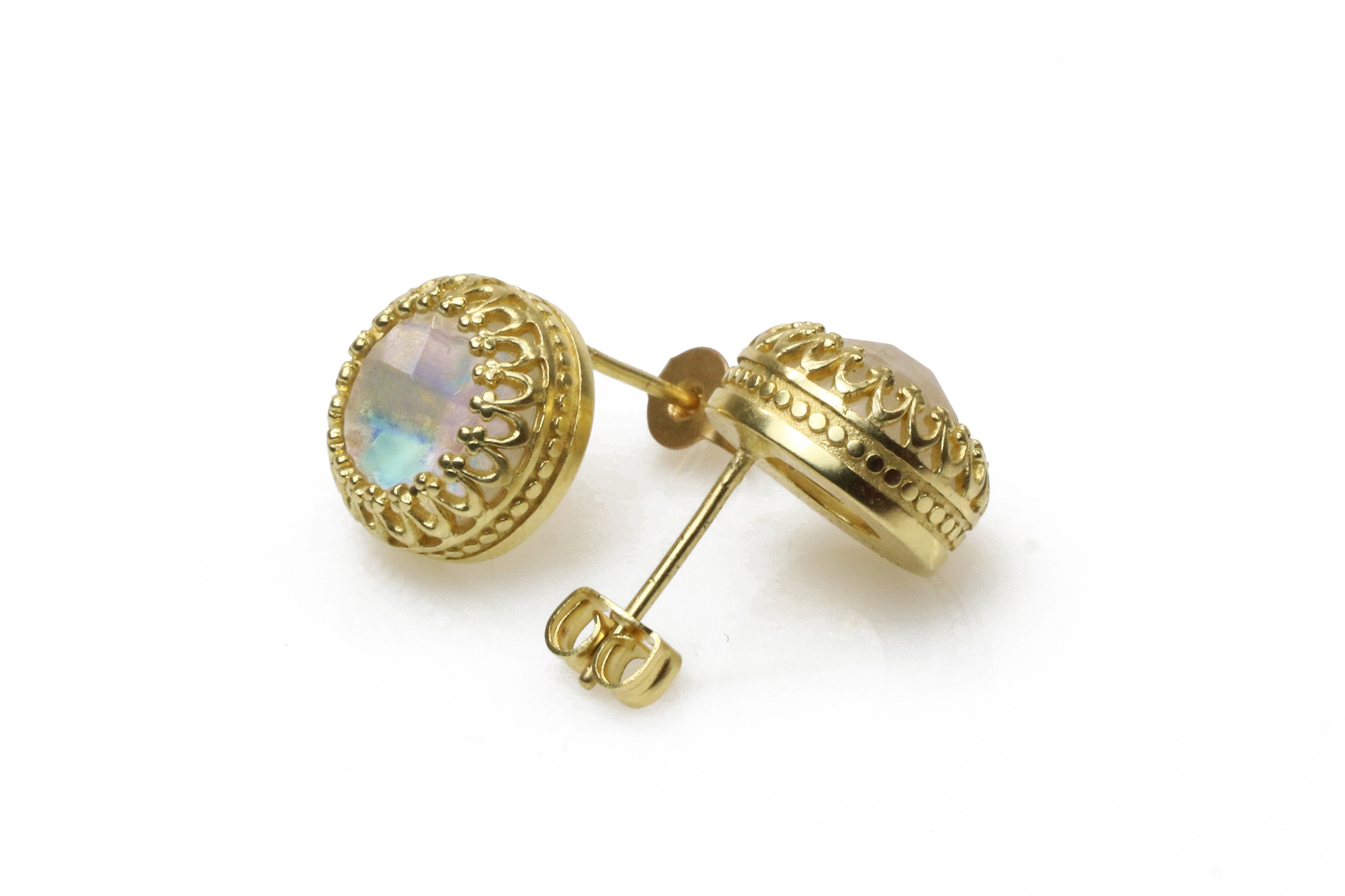 Iridescent Moonstone Earrings in 14k Gold Earrings Anemone Jewelry