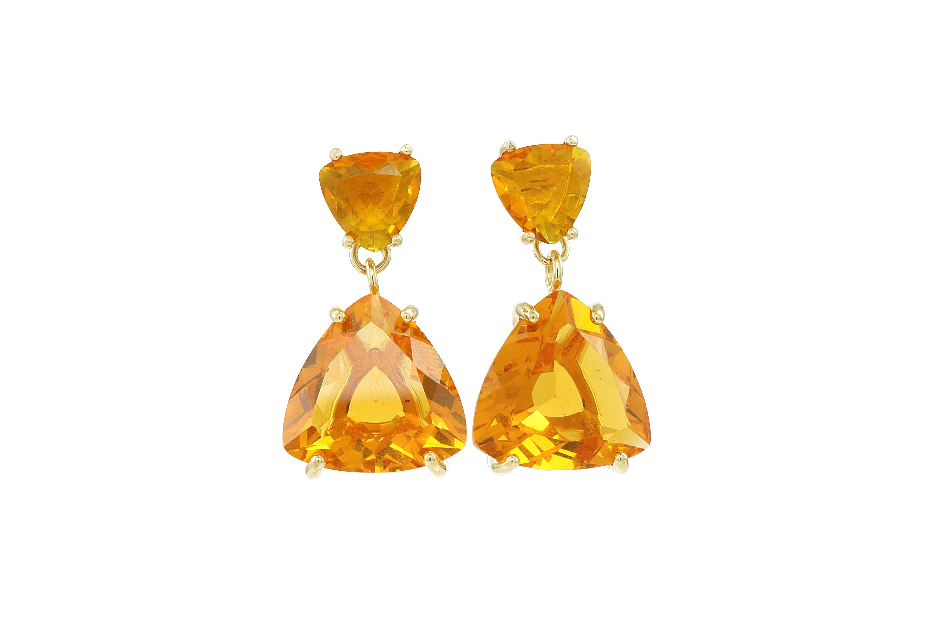 Double Gem Citrine Stud Earrings in Gold Earrings Anemone Jewelry