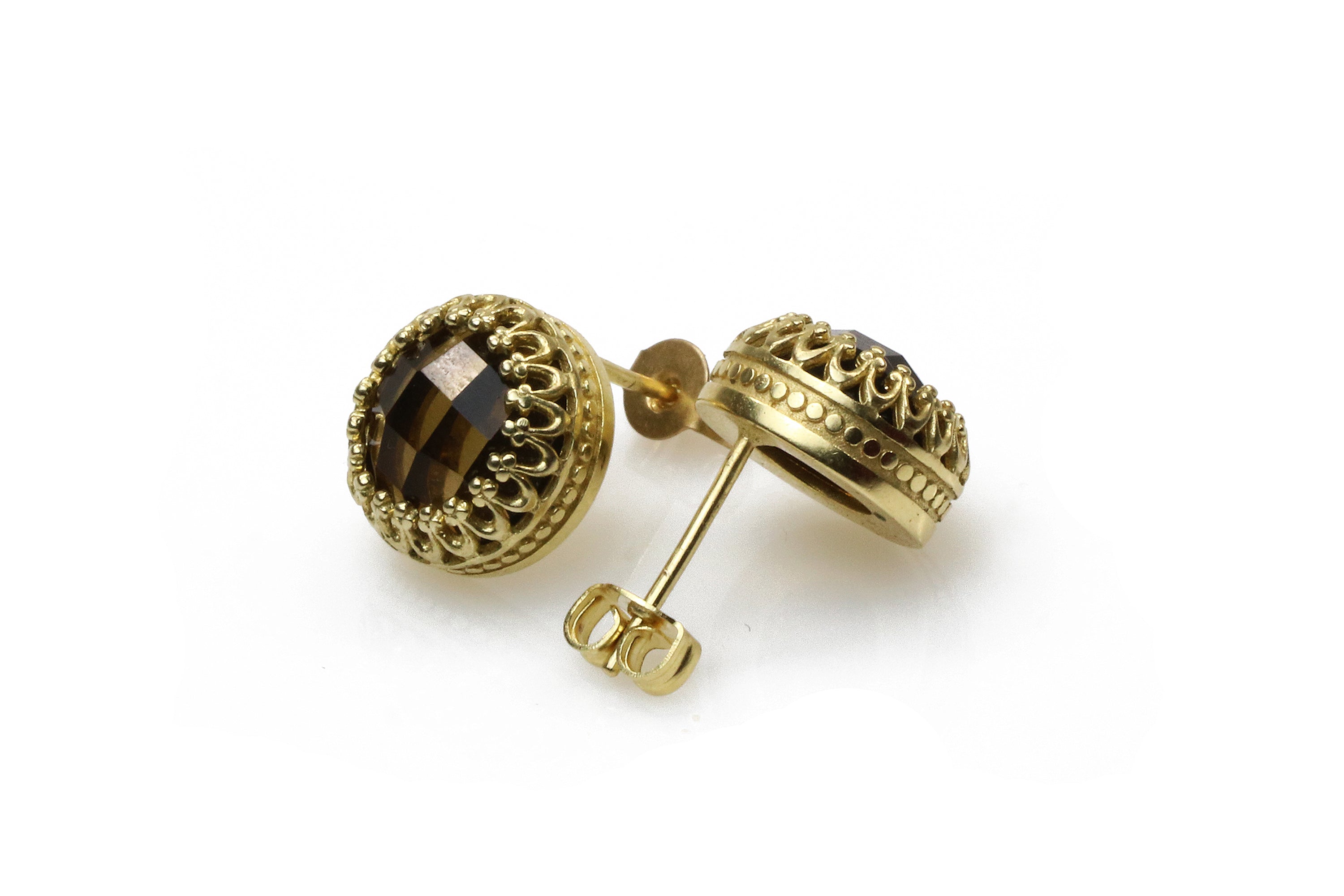 Gold and Sterling Silver Stud Earrings - Smoky Quartz Gemstone Earrings - Womens and Girls Jewelry Earrings Anemone Jewelry