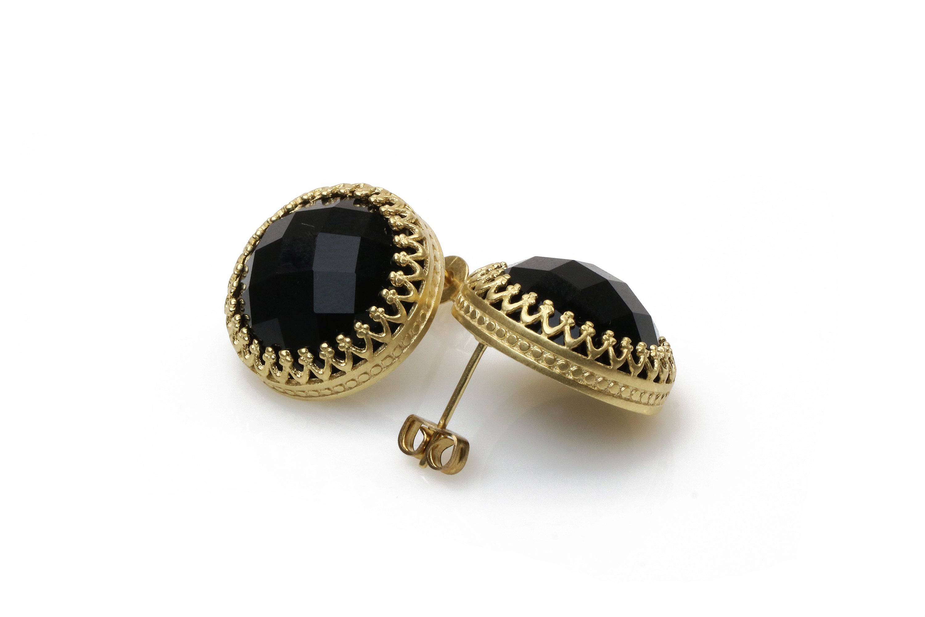 Black Onyx Gemstone Earrings in 14k Gold Earrings Anemone Jewelry