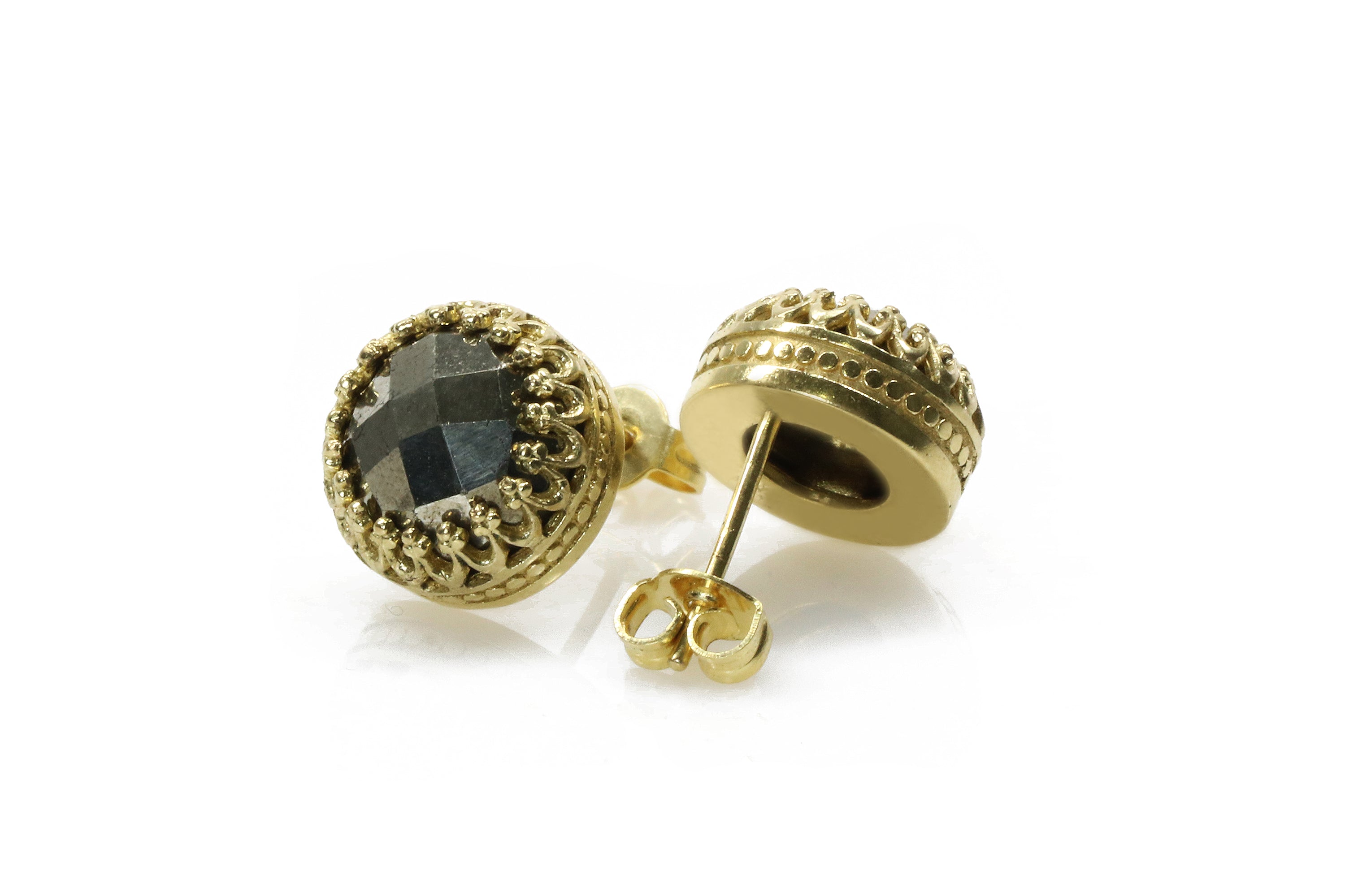 Pyrite Gold Stud Earrings Earrings Anemone Jewelry