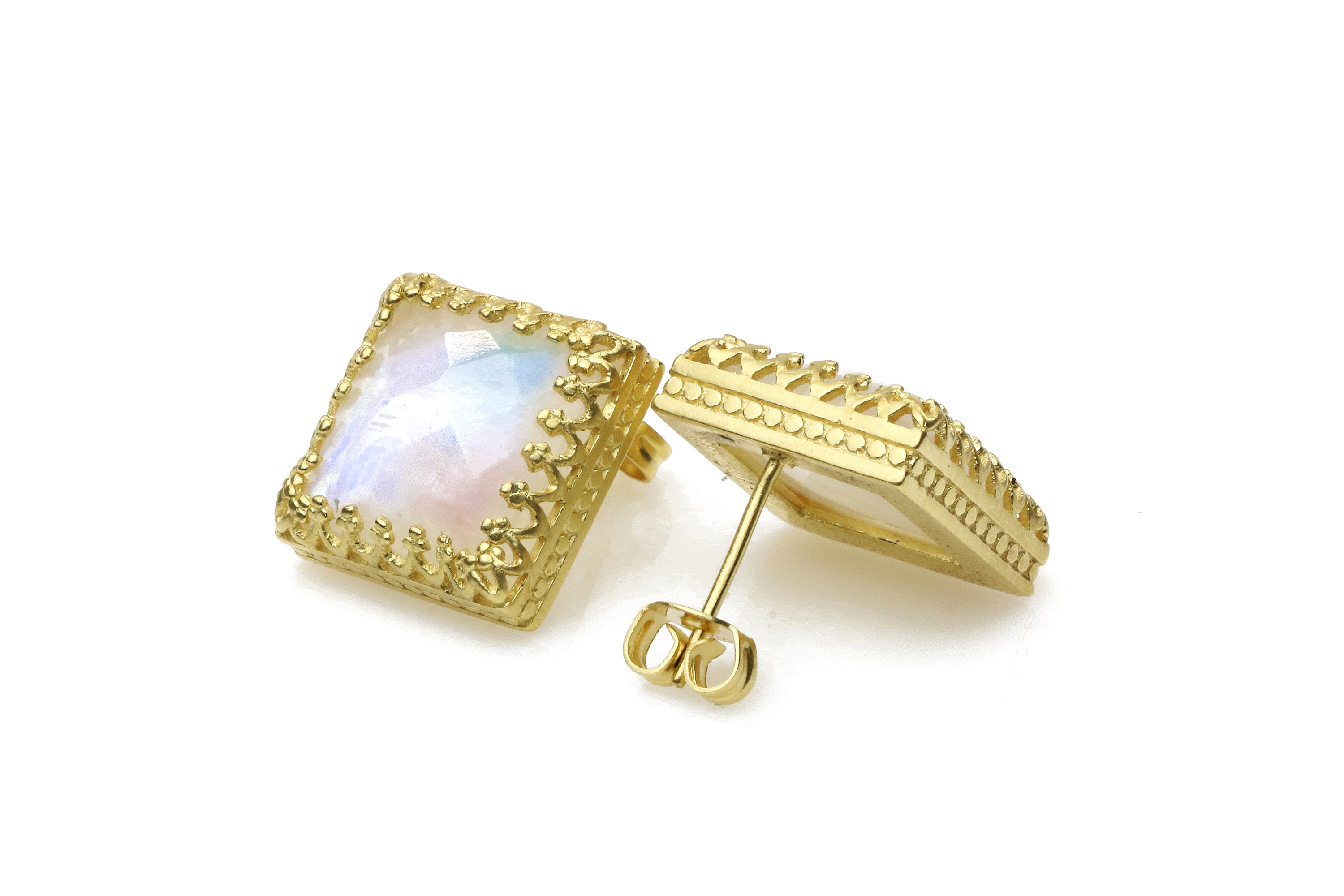 Lovely 14k Gold Stud Earrings with Moonstone Earrings Anemone Jewelry