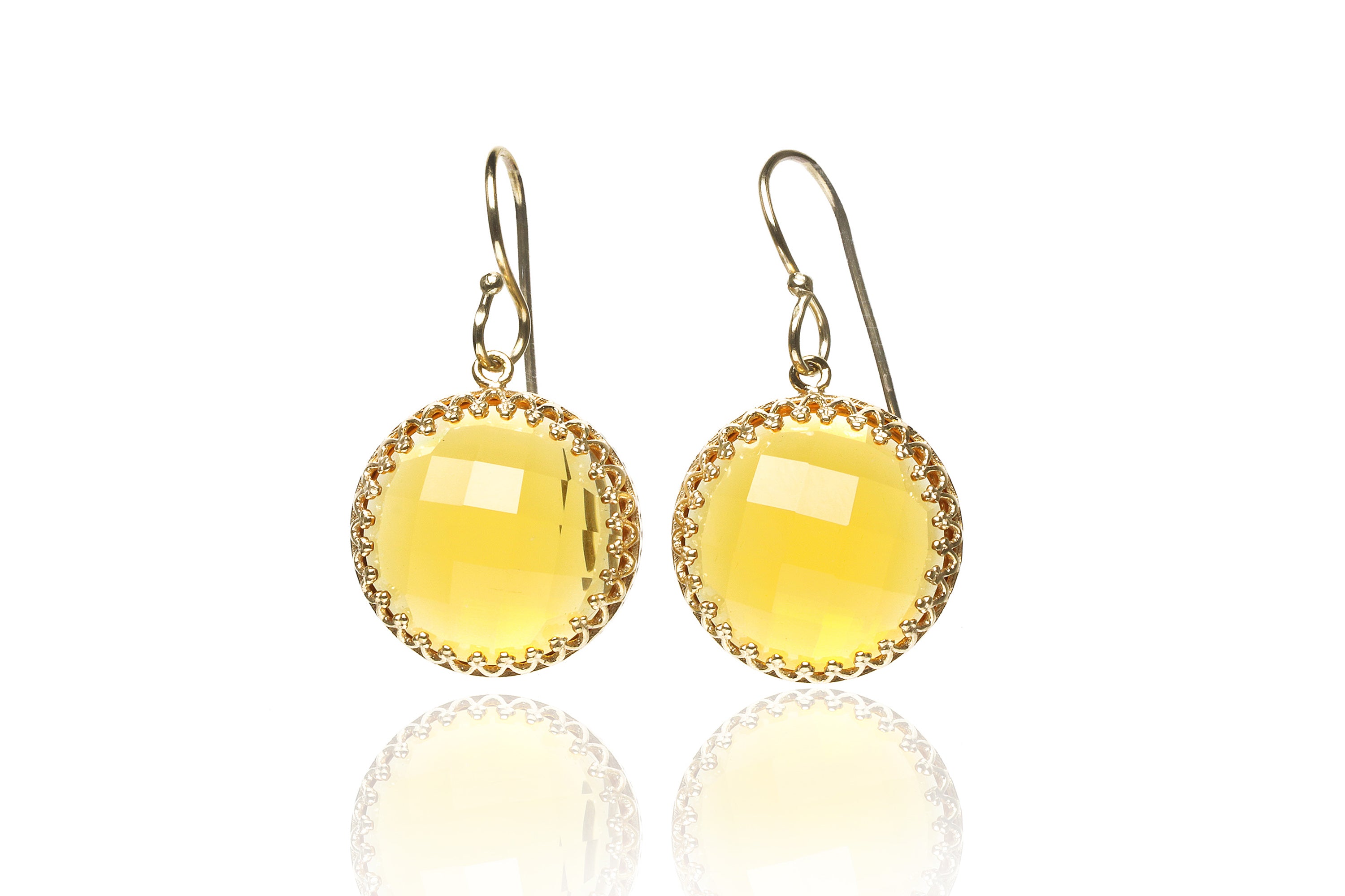 Round Citrine Gold Dangle Earrings Earrings Anemone Jewelry