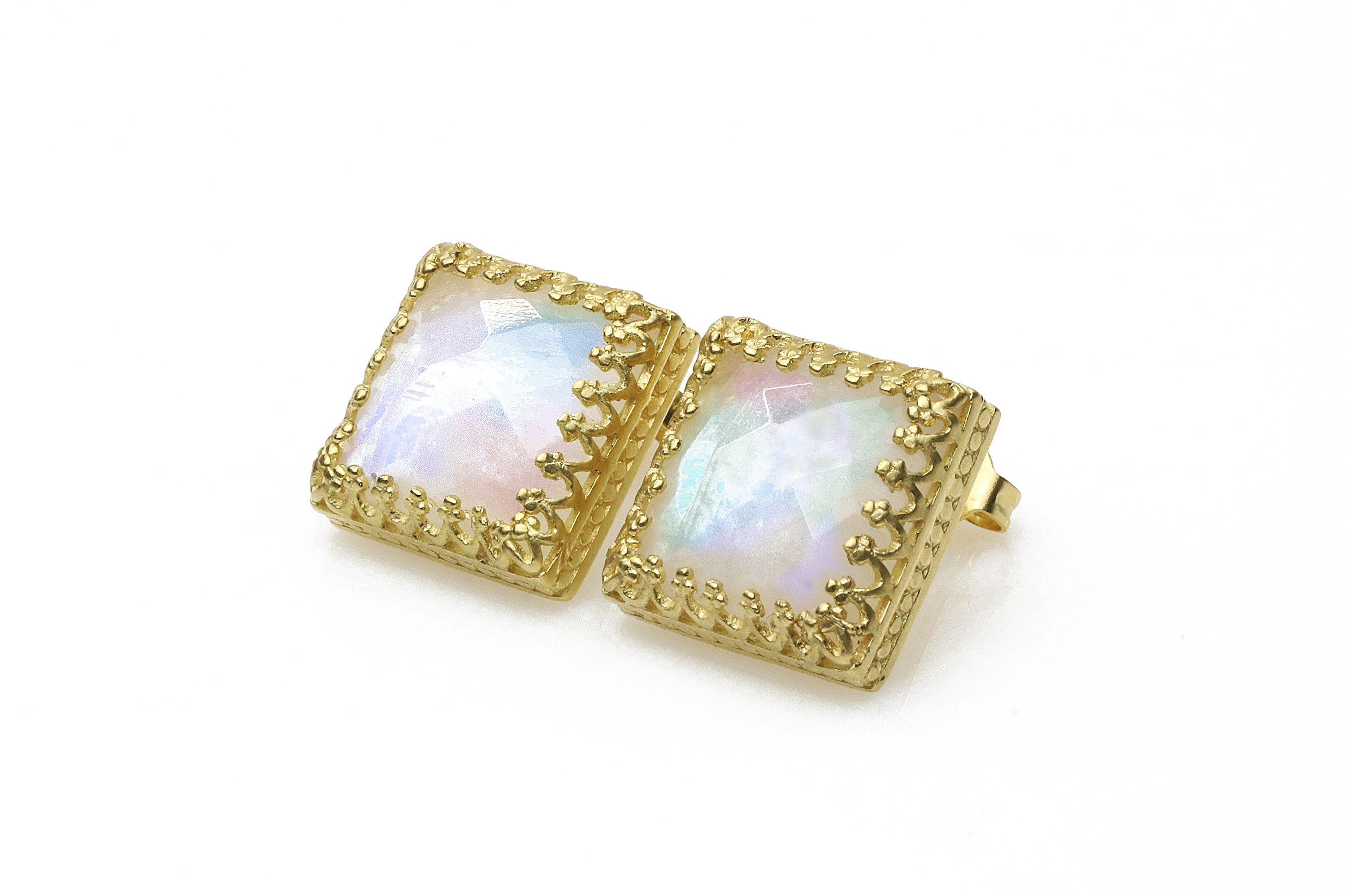 Lovely 14k Gold Stud Earrings with Moonstone Earrings Anemone Jewelry